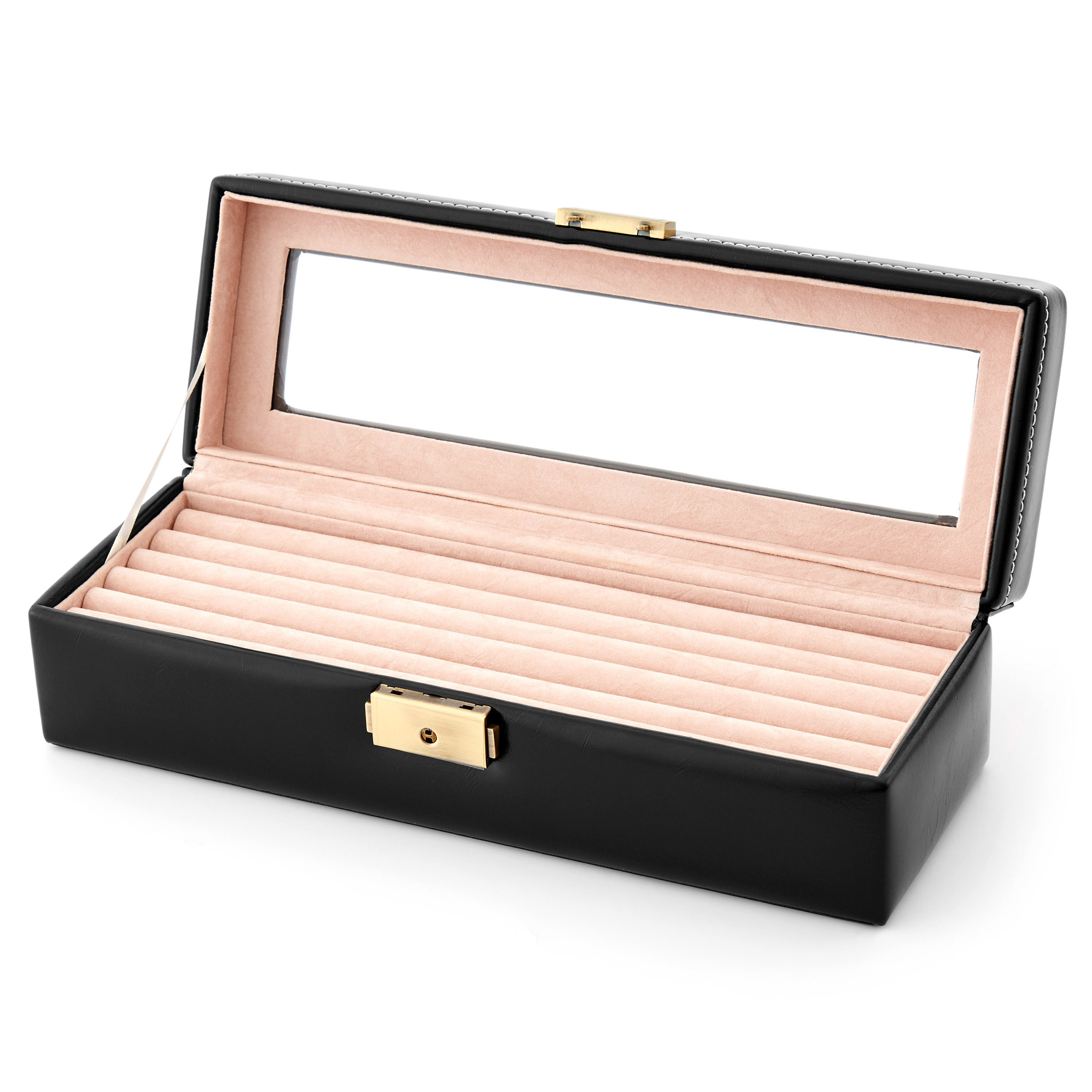 Klassische Schwarze Mini Kunstleder Manschettenknöpfe Box - 2