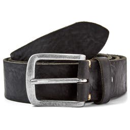 Casual Black Distressed Leather Belt