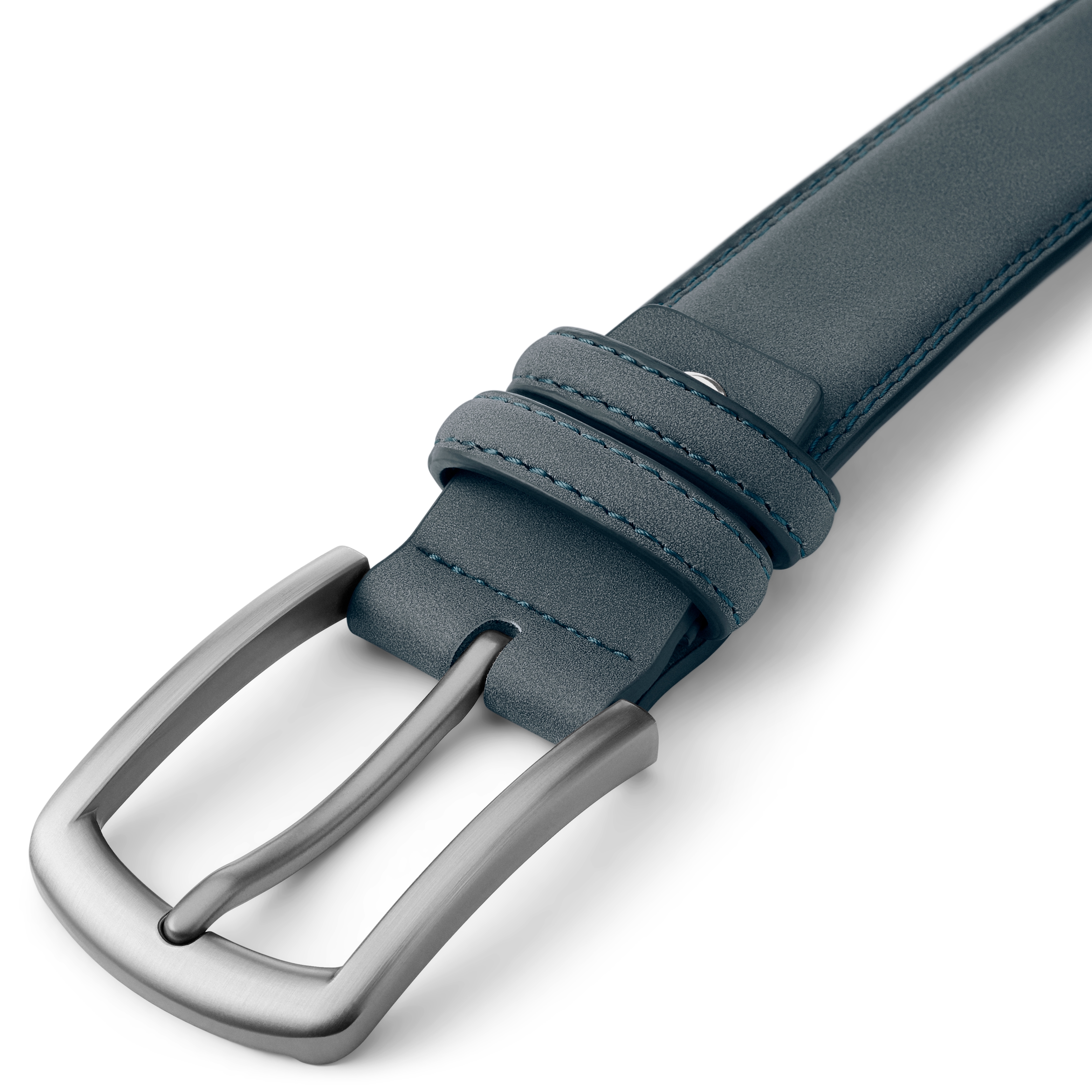 Син класически колан от изкуствен велур - 4