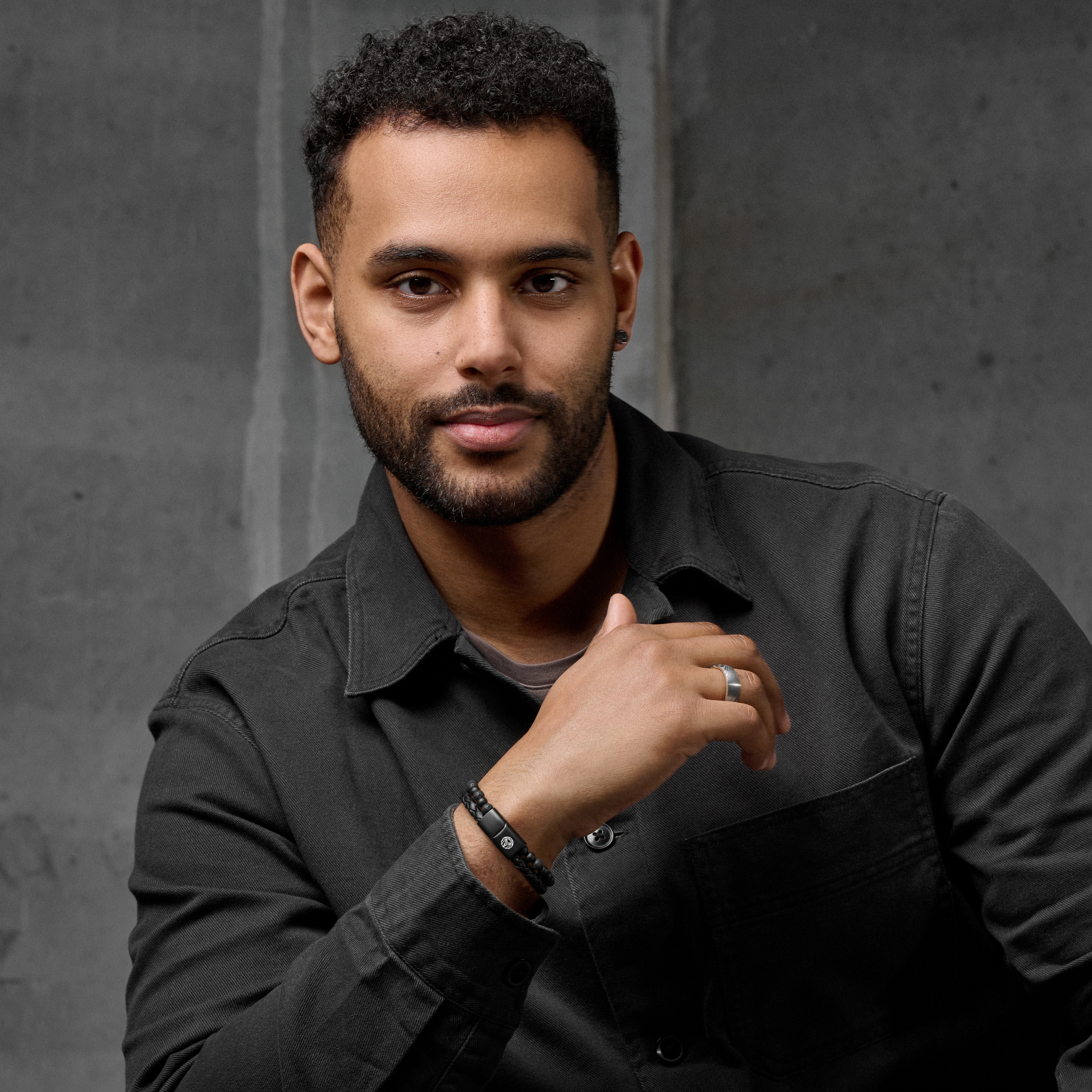 Black Lava Stone & Leather Icon Bracelet  - 5