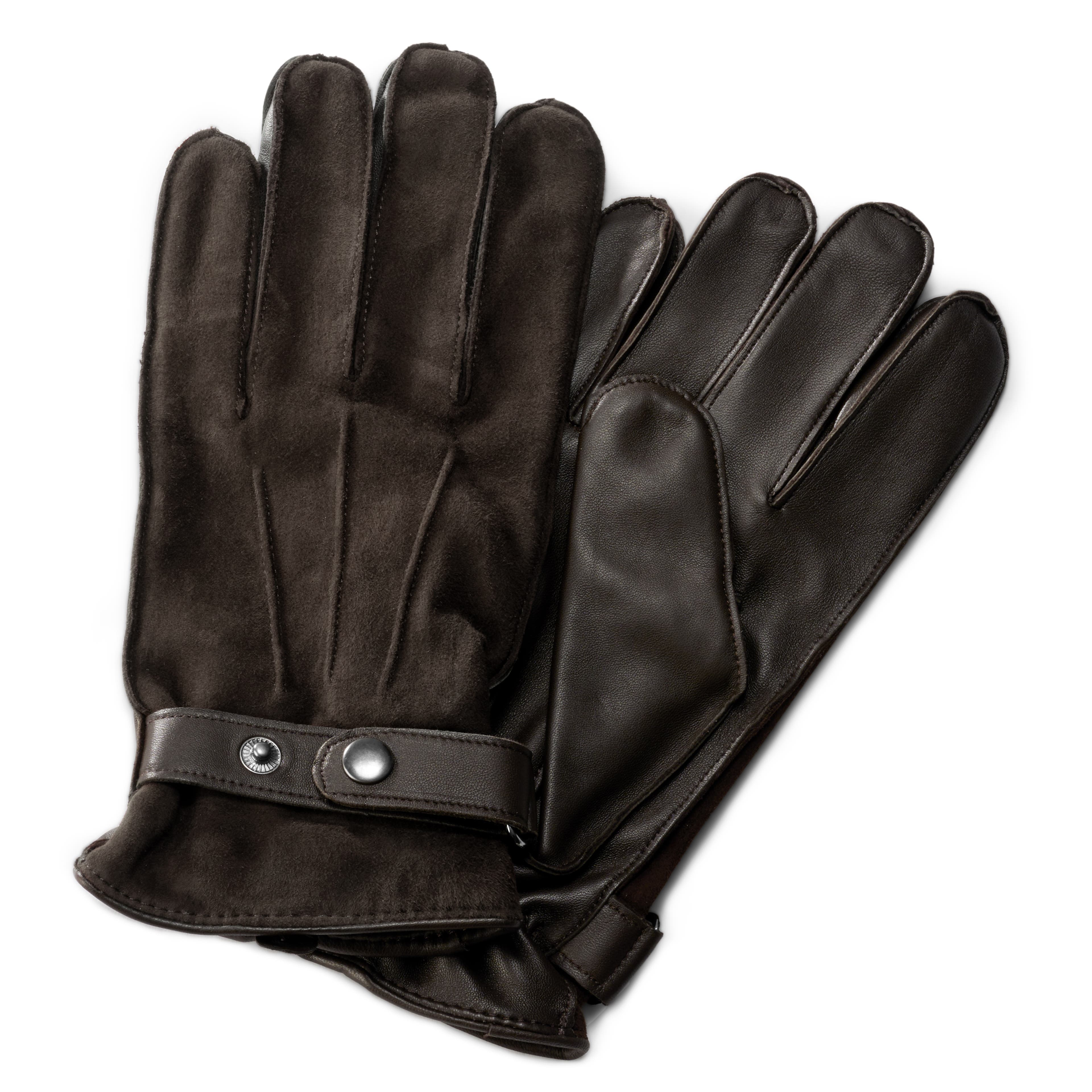 Dark Brown Sheep Leather & Suede Gloves