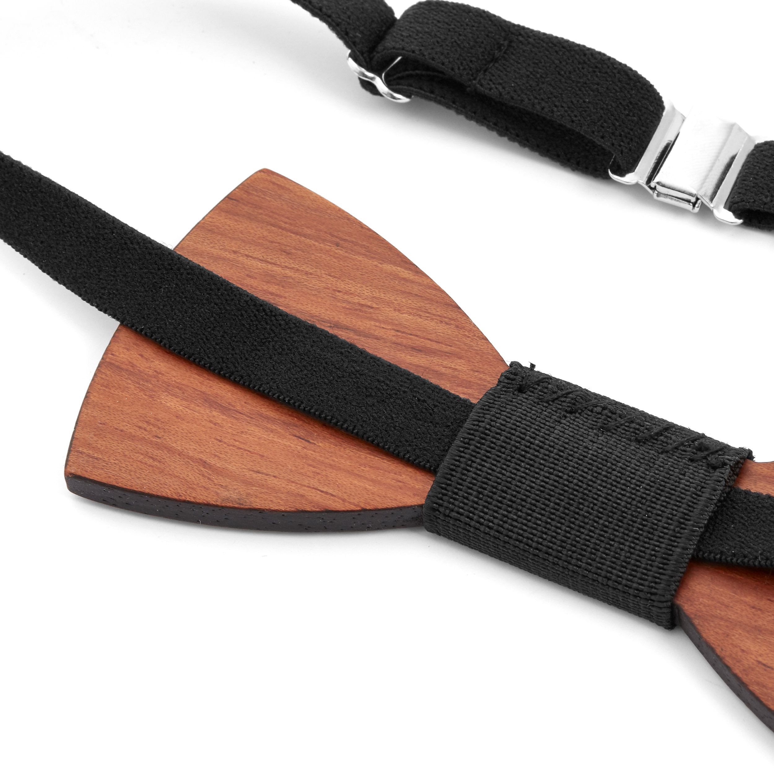 Bubinga Wood Bow Tie With Black Fabric Detail - 3