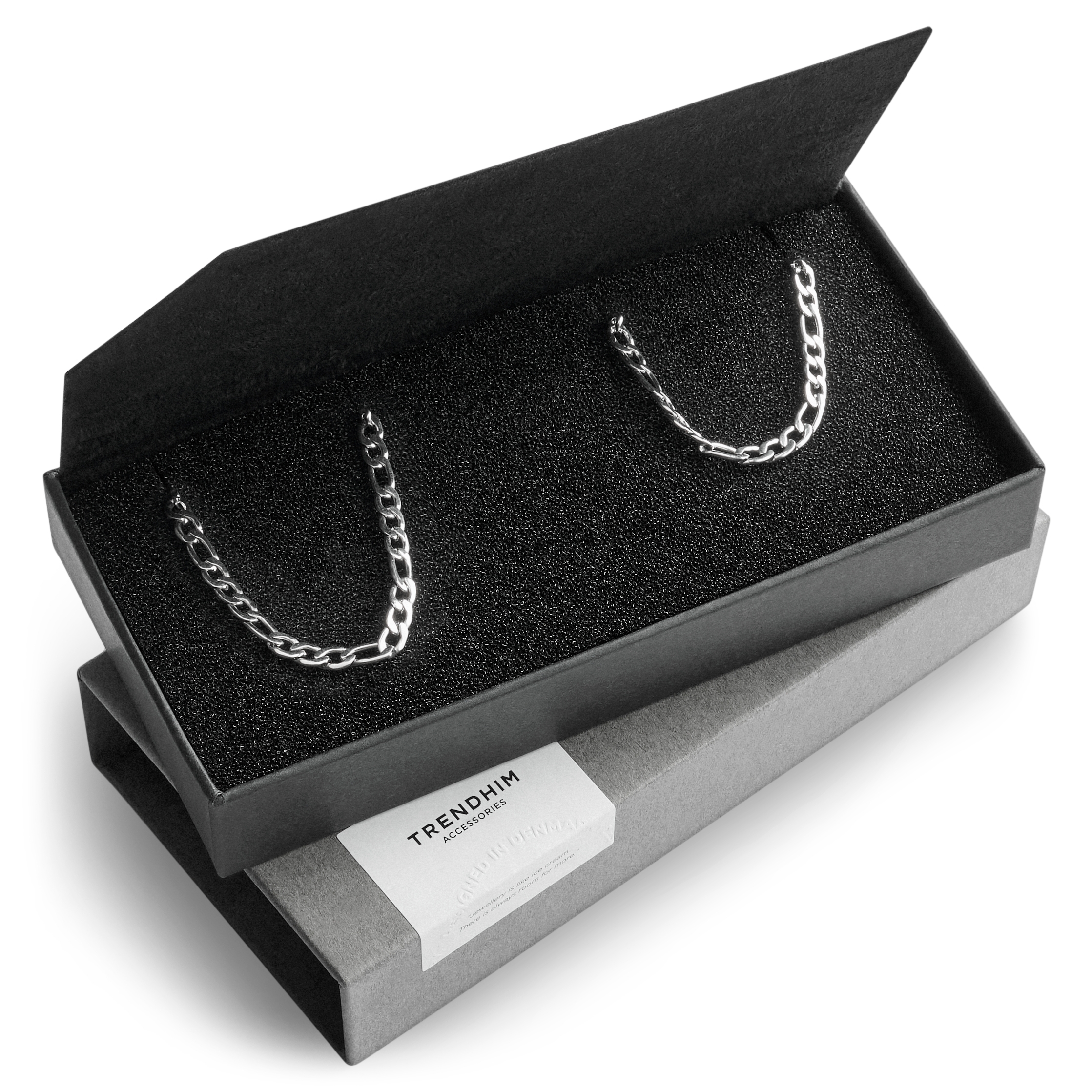 Medium | 4 mm Silver-tone Figaro Chain Bracelet & Necklace Gift Box - 1