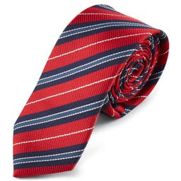 Corbata roja y azul con costuras
