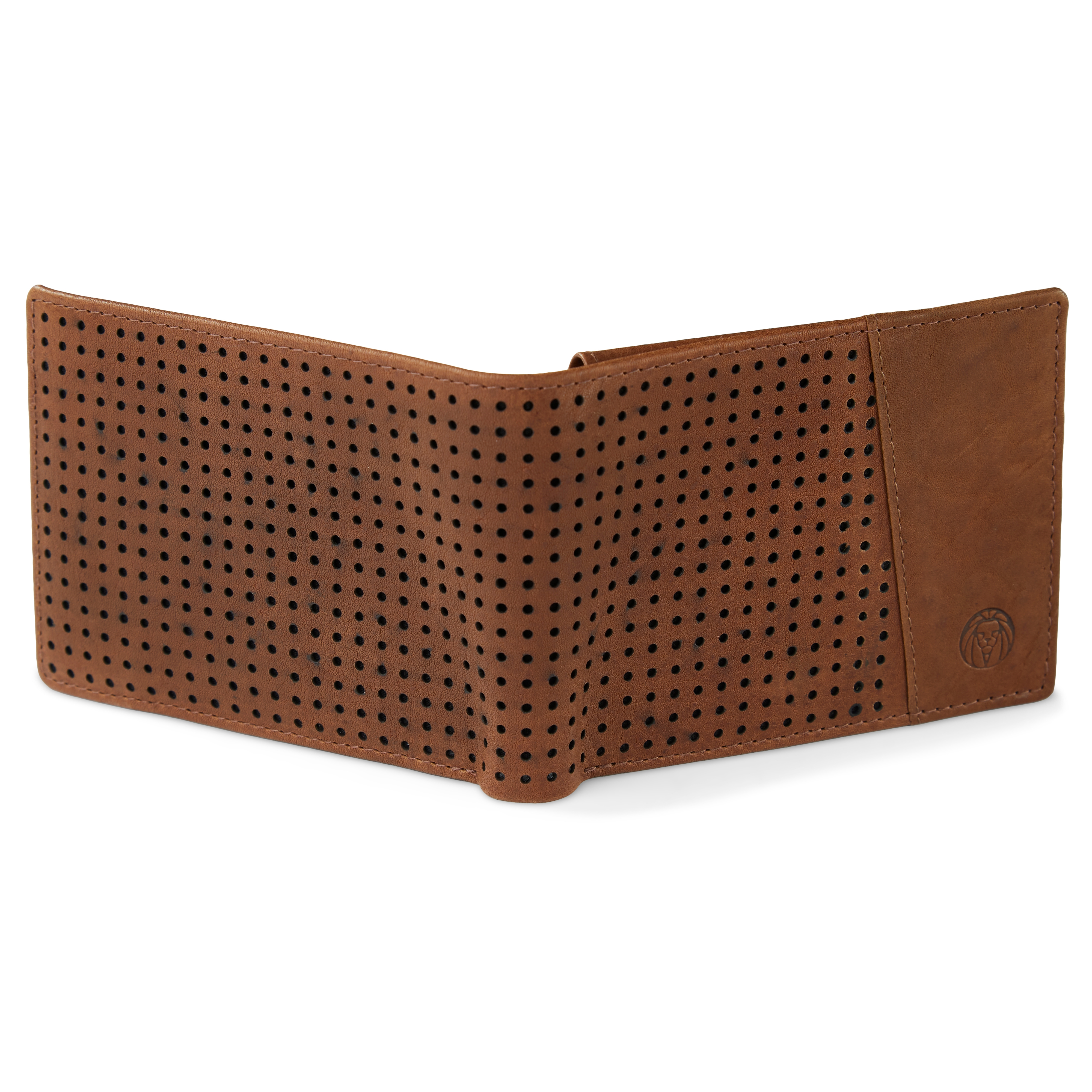 Perforated Tan Cambodia Leather RFID Wallet - 5