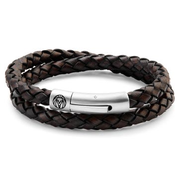 Collins | 6mm Brown Woven Leather Wrap Around Bracelet