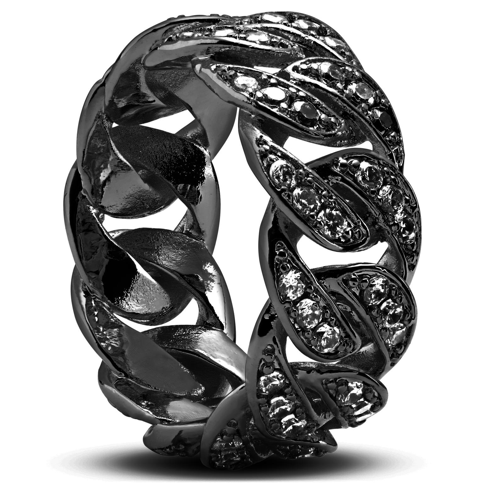 Nicos | 10 mm Iced Black Cuban Chain Zirconia Ring Nicos | 10 mm Iced Black Cuban Chain Zirconia Ring