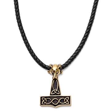 Gold-Tone Wolf Black Leather Necklace Gold-Tone Wolf Black Leather Necklace