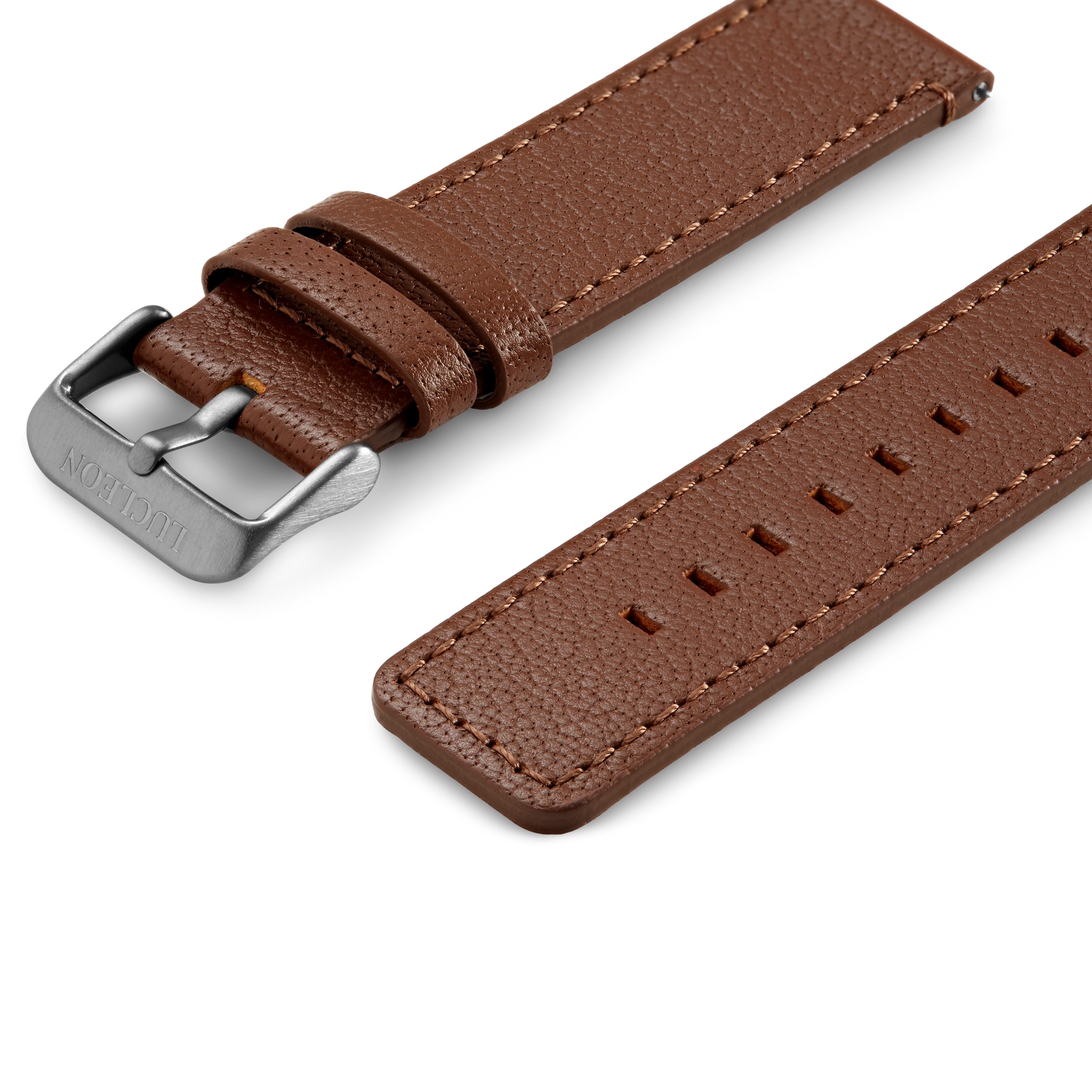 Bracelet de montre en cuir brun fauve à boucle gris foncé - 2