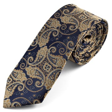 Blue & Gold Paisley Pattern Polyester Tie