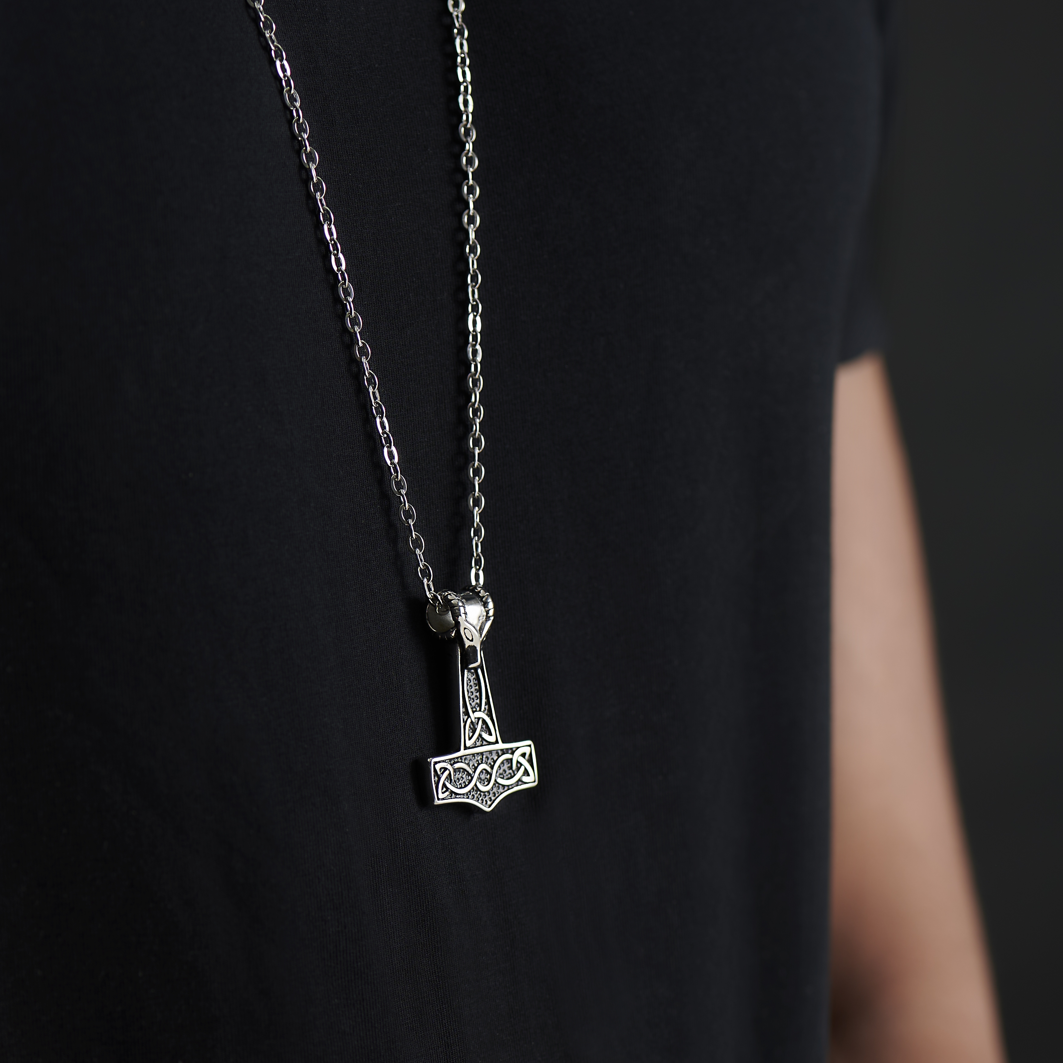 Silver-Tone Thor's Hammer Steel Necklace - 3