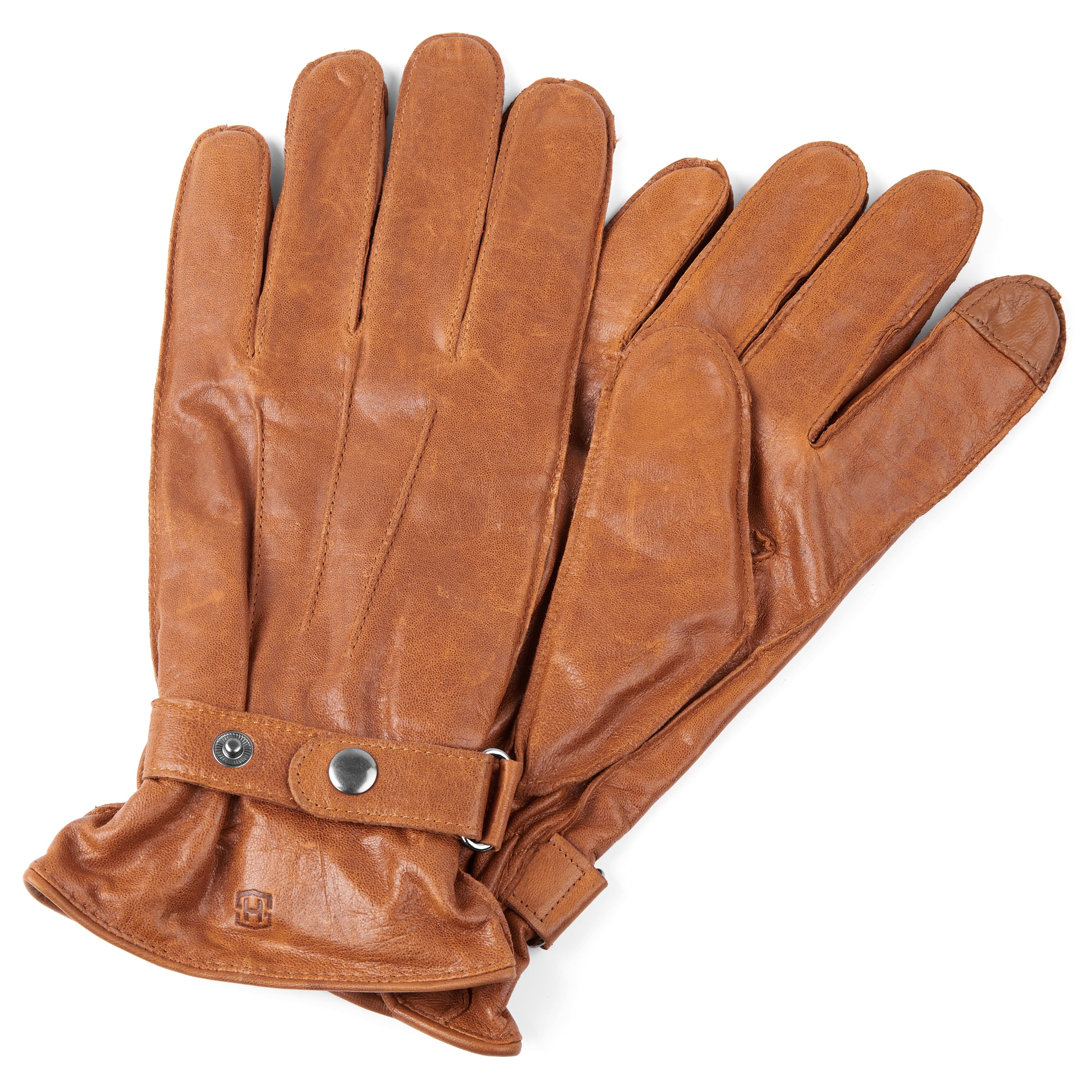 Strapped Tan Touchscreen Compatible Sheep Leather Gloves