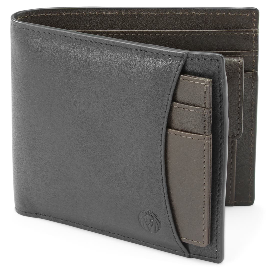 Lincoln Black & Dark-Brown Leather RFID-Blocking Wallet & Card Holder ...