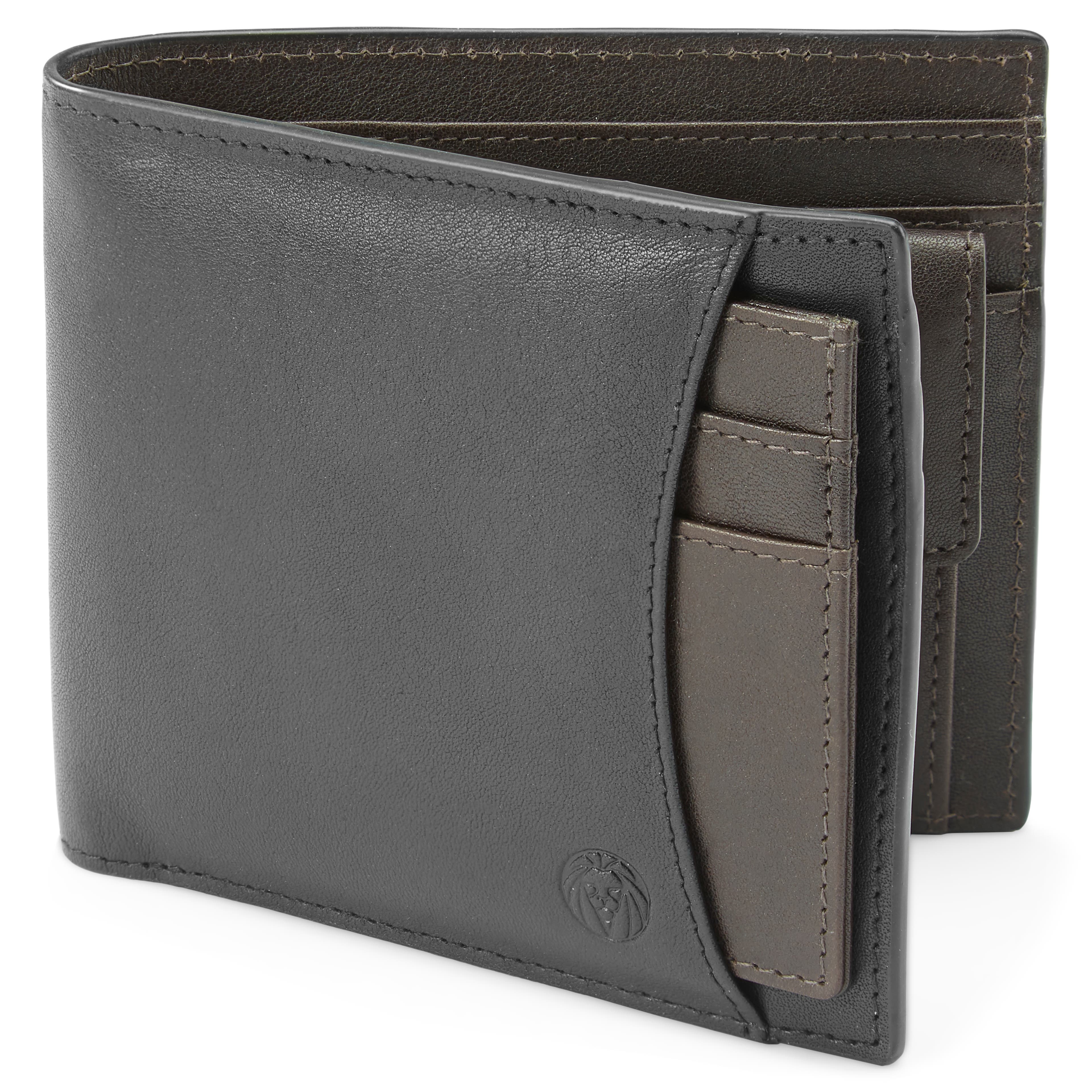 Portefeuille avec porte-cartes en cuir noir et brun foncé anti-RFID Lincoln 