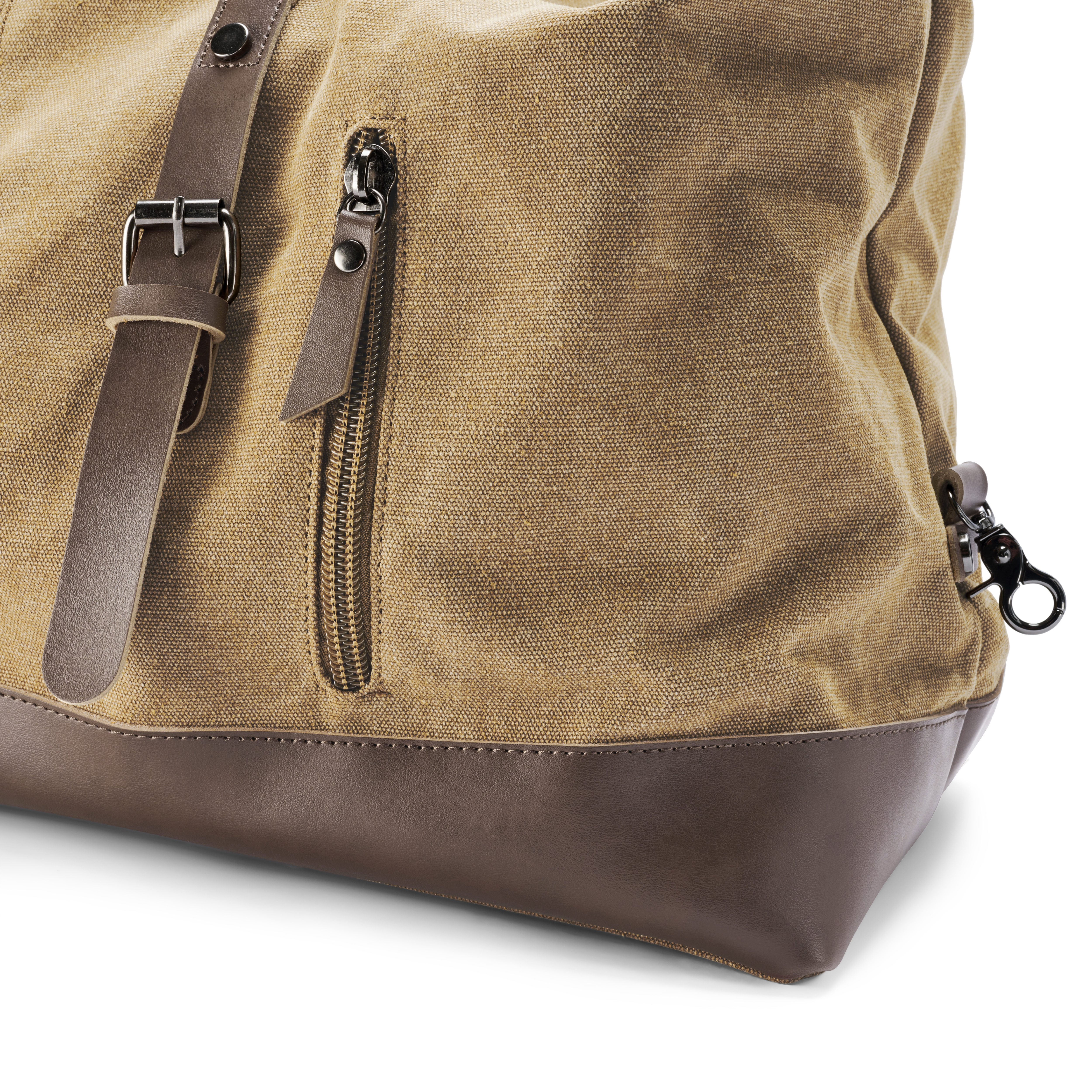 Senfgelb Canvas & Braun Leder Reisetasche - 7