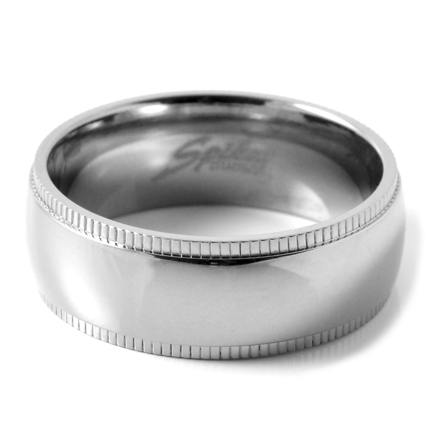 Grooved Edge Silver Titanium Ring - 2