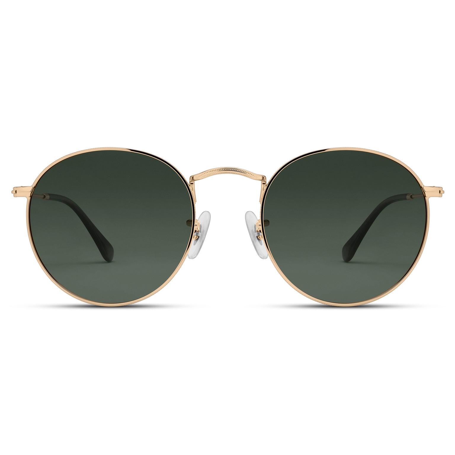 Polarisierte runde Sonnenbrille aus goldfarbenem chirurgischem Stahl mit grünen Gläsern Polarisierte runde Sonnenbrille aus goldfarbenem chirurgischem Stahl mit grünen Gläsern