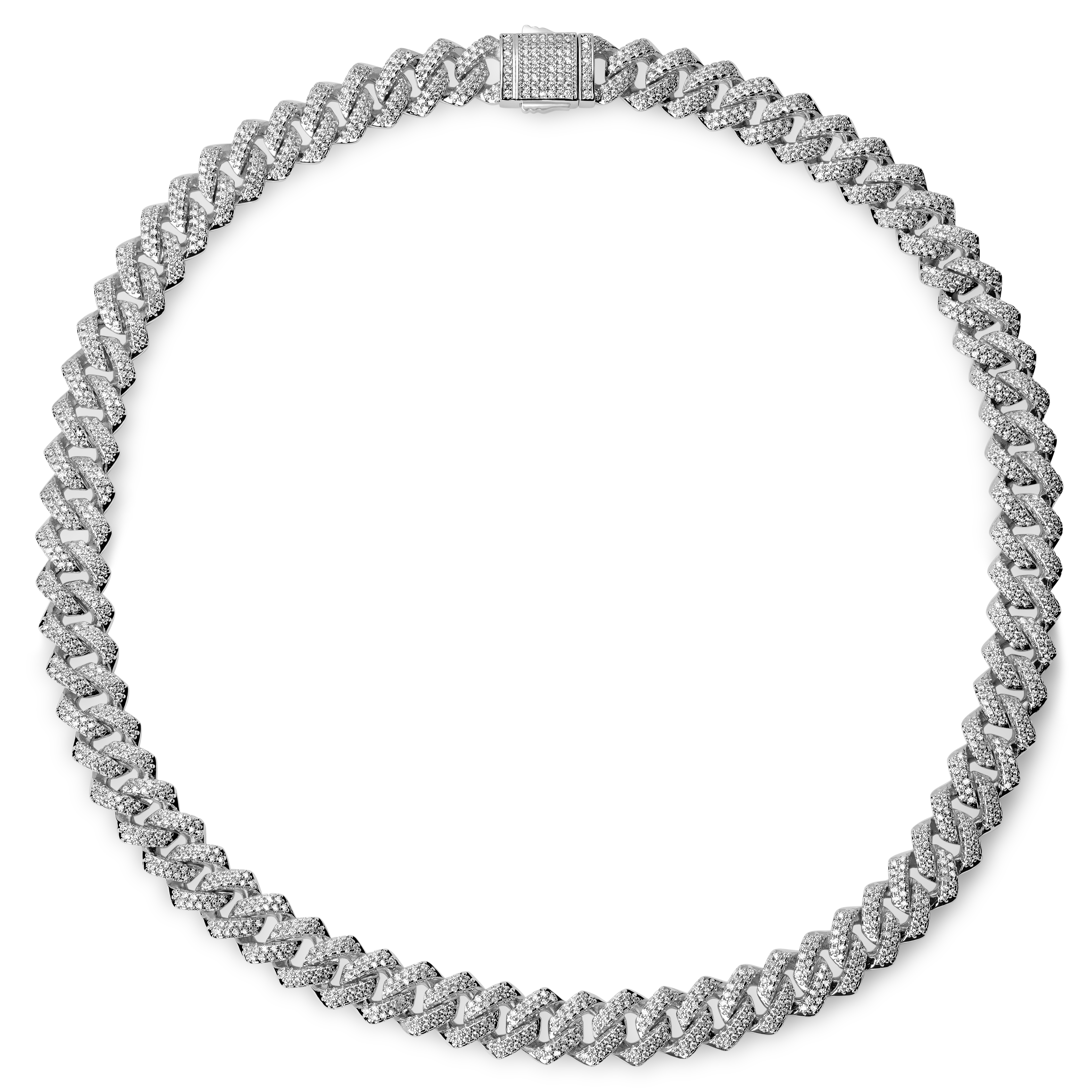 Nicos | 12 mm hopeanvärinen umpinainen panssariketju zirkoniakivillä - 2