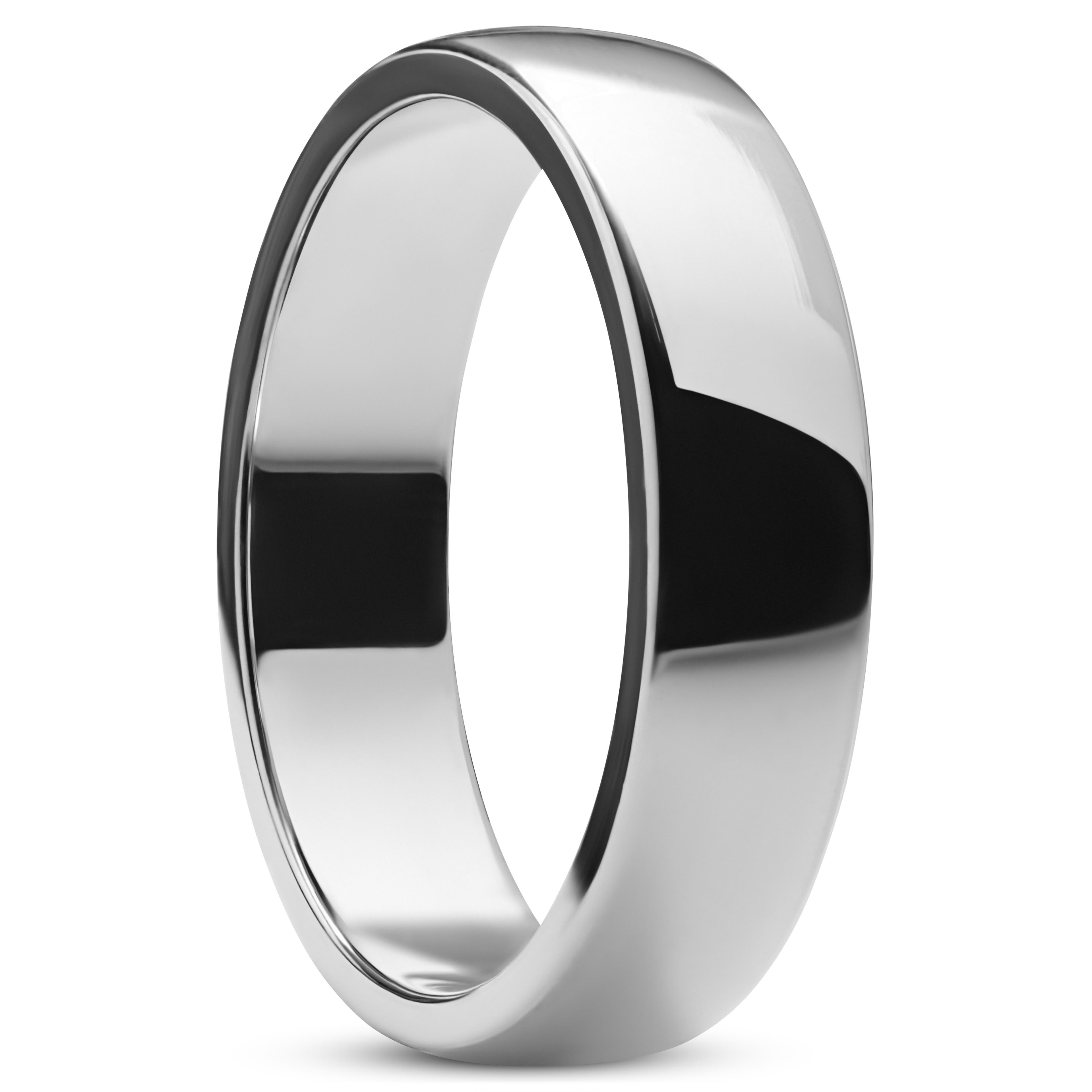 Ferrum | Polírozott ezüst tónusú rozsdamentes acél D-alakú gyűrű - 6 mm