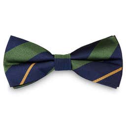 Green & Gold Stripe Navy Silk Pre-Tied Bow Tie