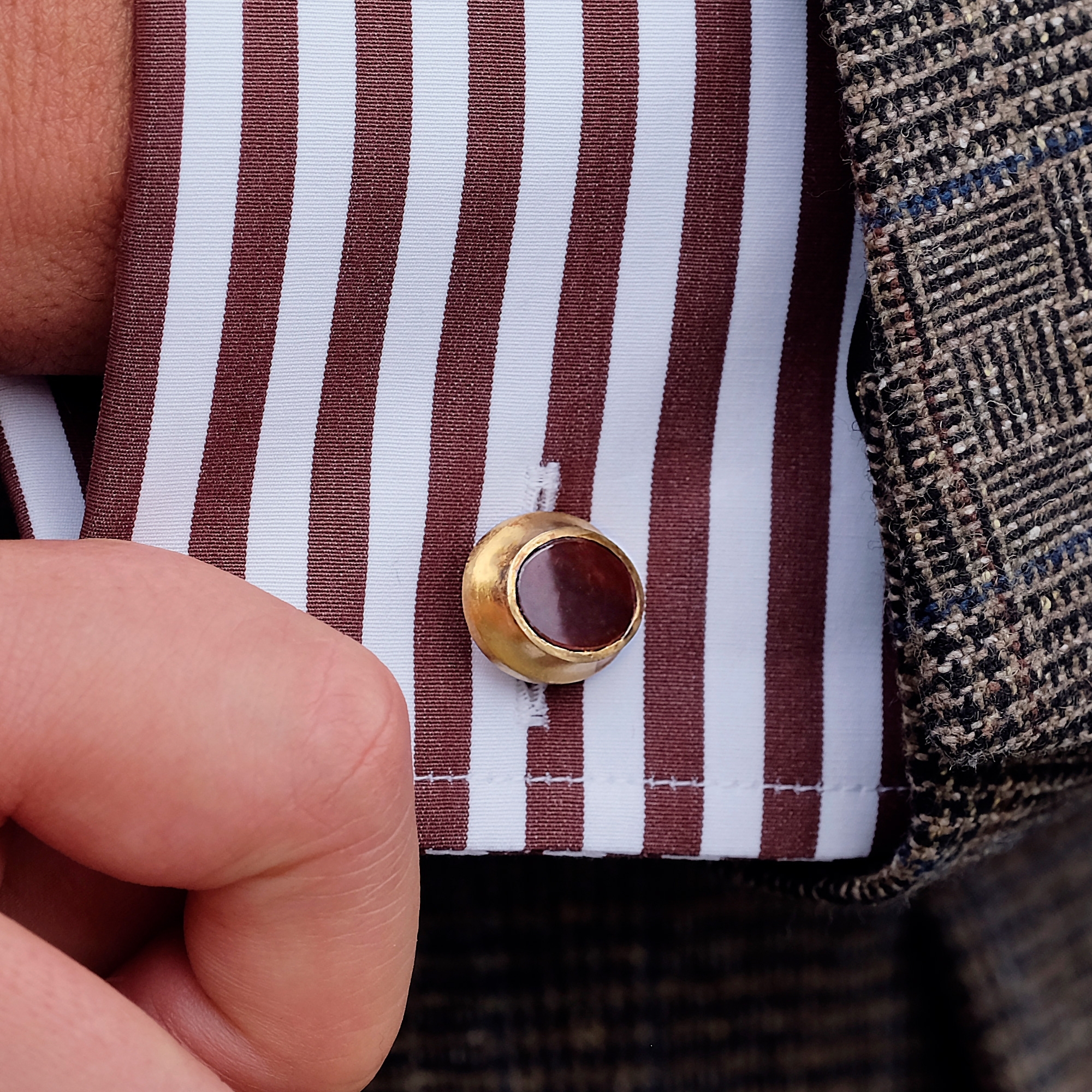 Manchetknapper i 925s Sølv med Tigerøje - 4