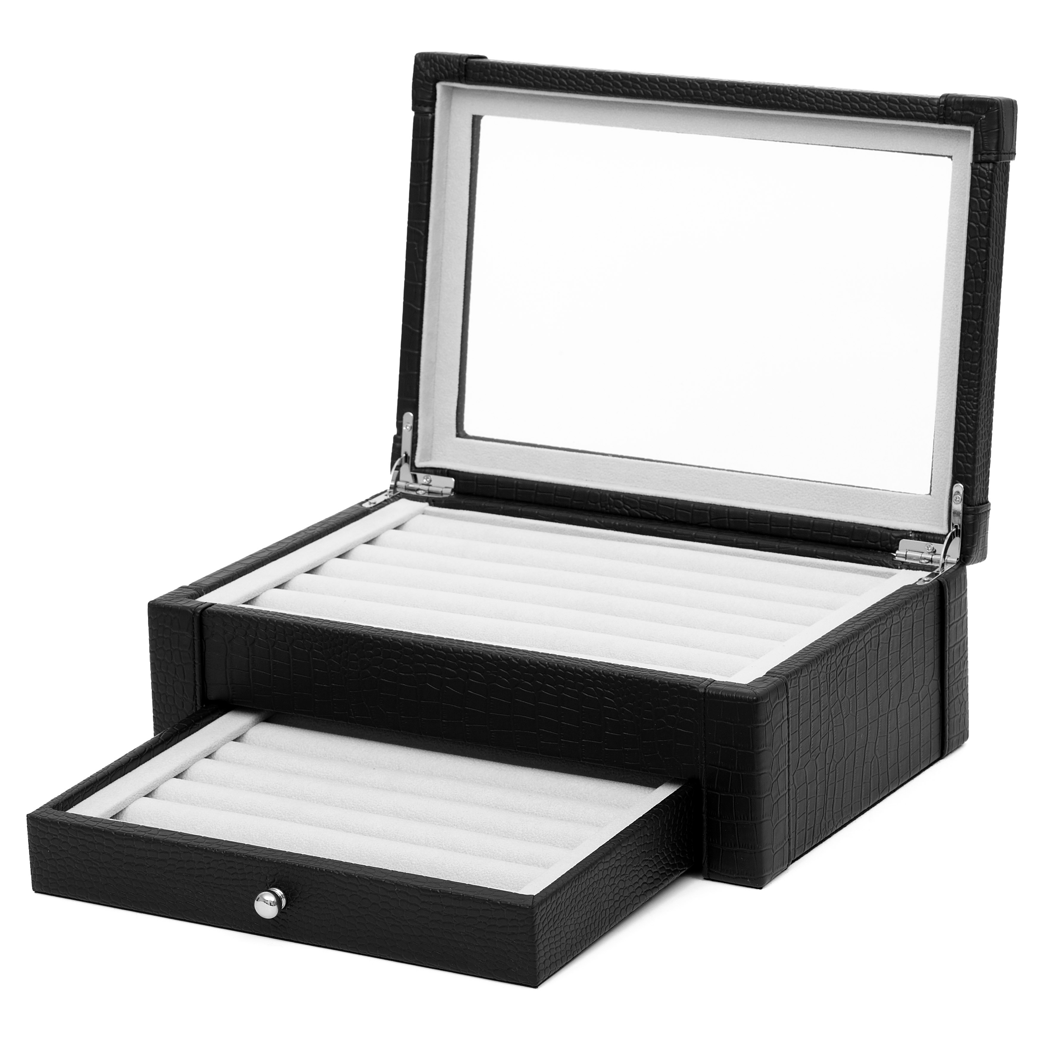 Schwarze Krokodilleder Manschettenknöpfe Box - 2