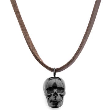 Kožený náhrdelník Černá lebka
