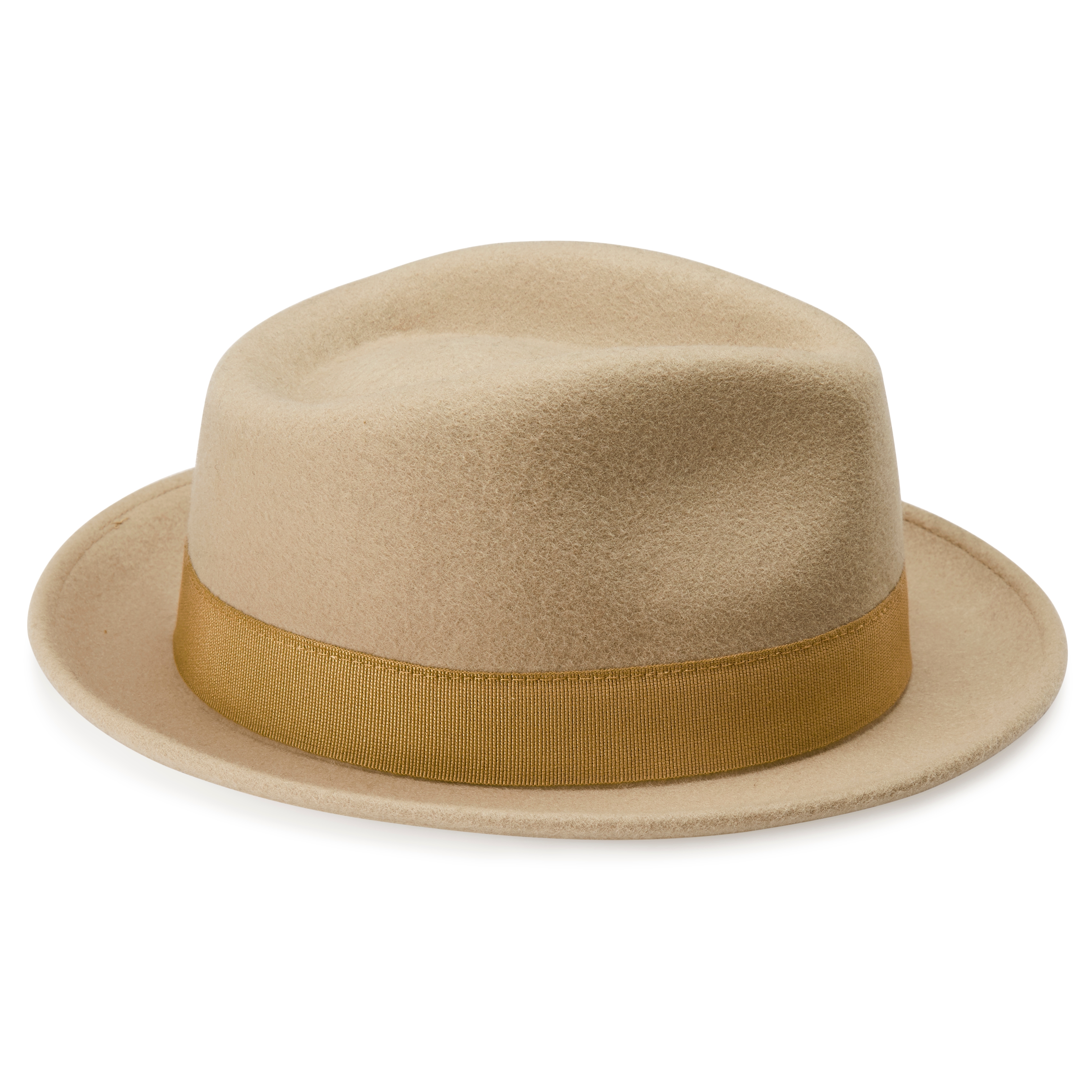 Moda | Light Beige Wool Trilby Hat With Beige Band - 4