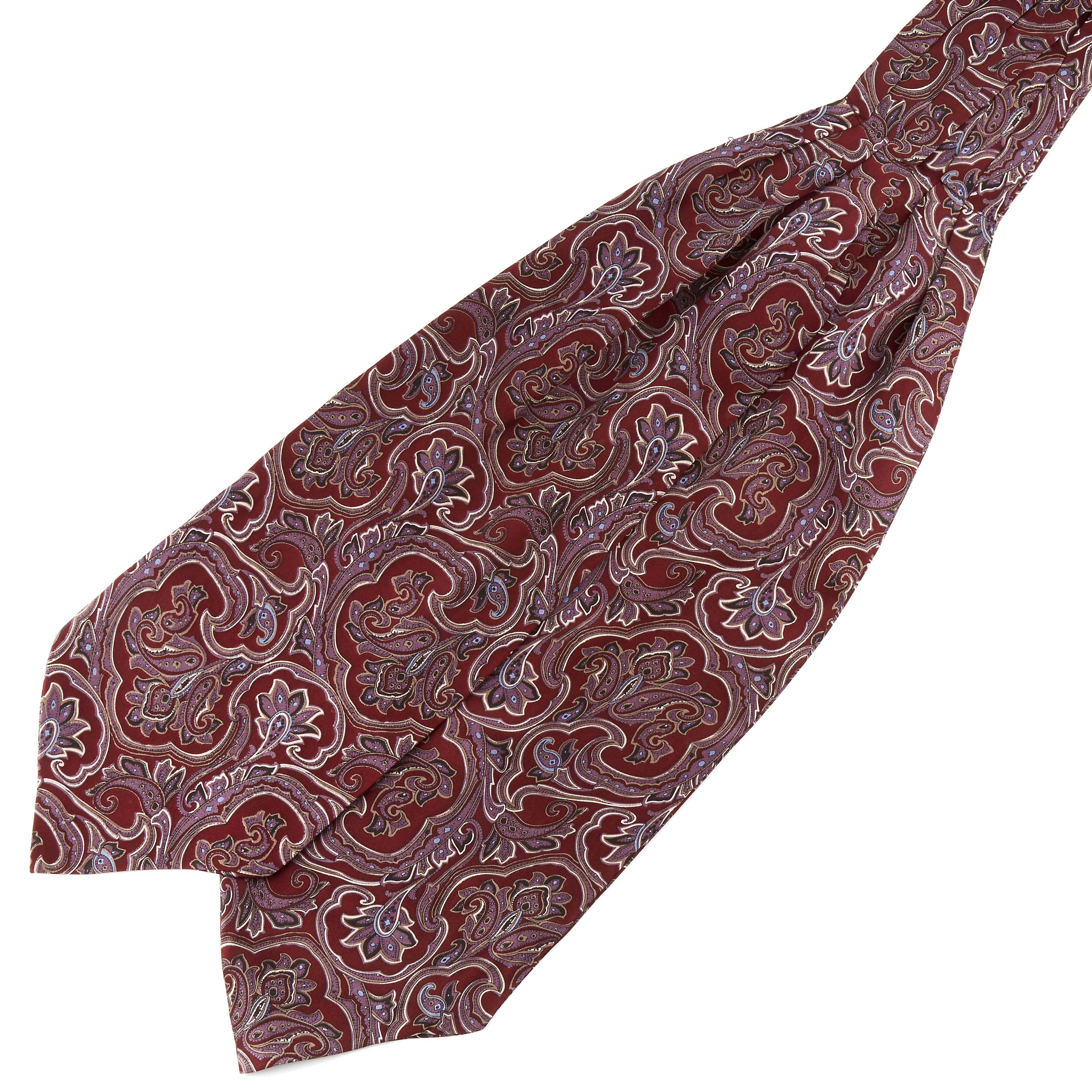 Cravatta ascot di seta fantasia barocca rosso e lavanda 