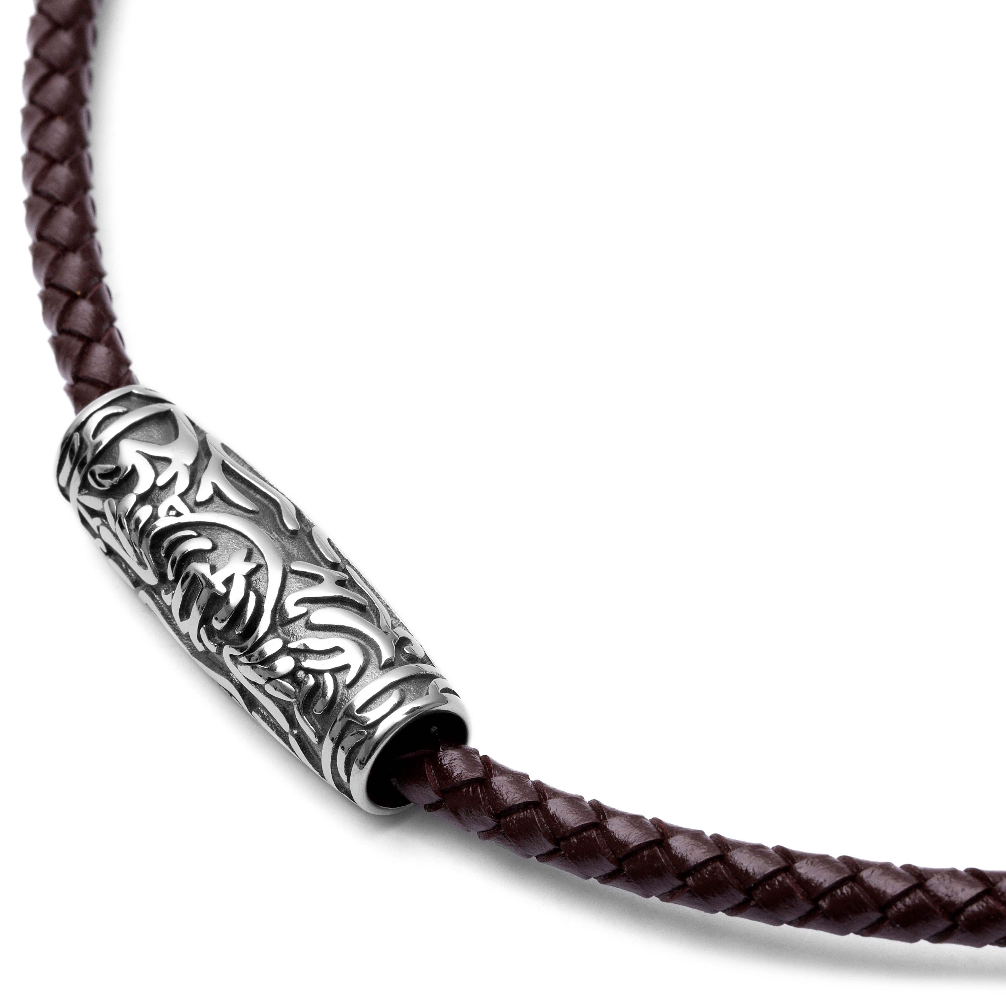 Rune Barrel Brown Leather Necklace - 2