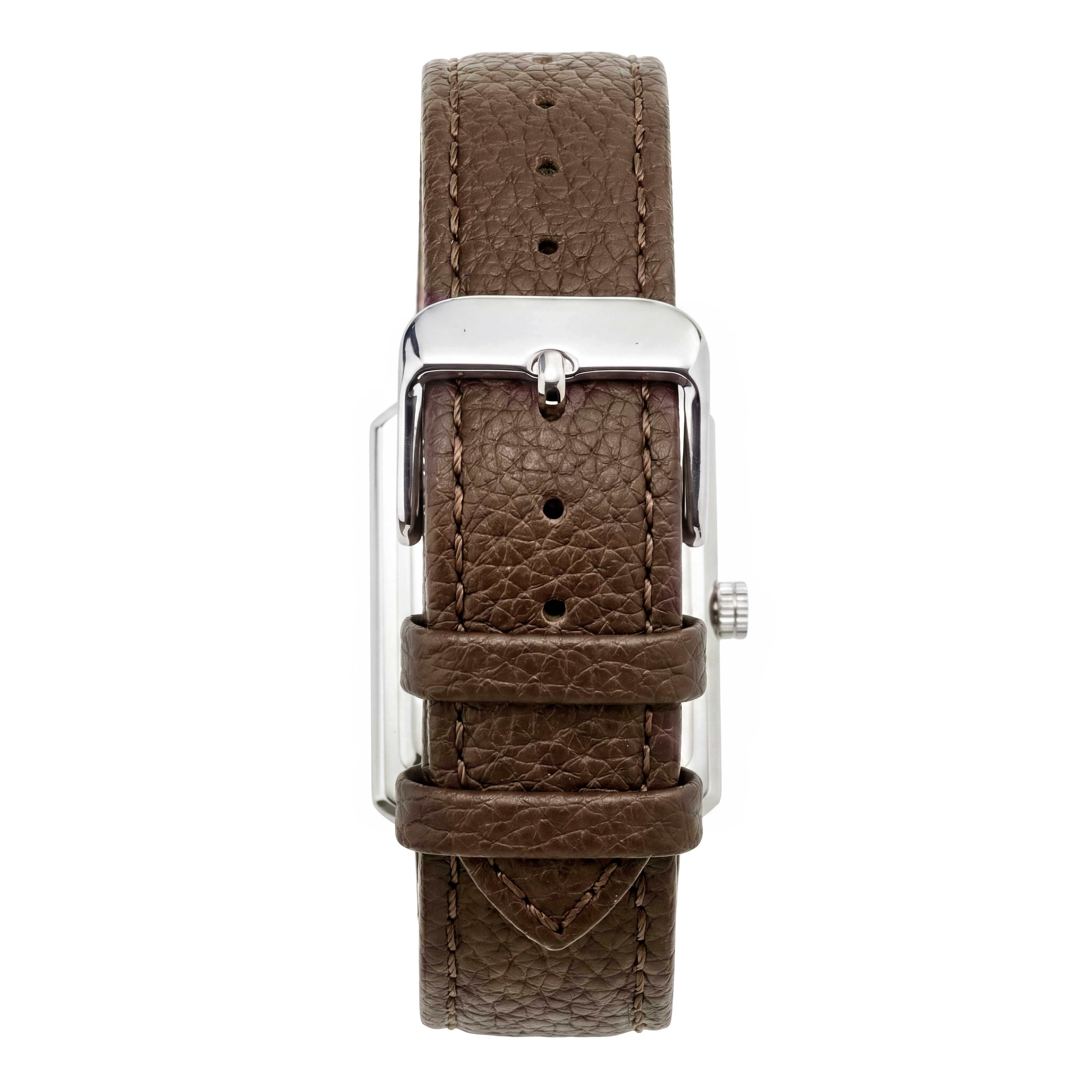 Legacy | Montre rétro carrée argentée avec cadran blanc et bracelet en cuir marron foncé - 5