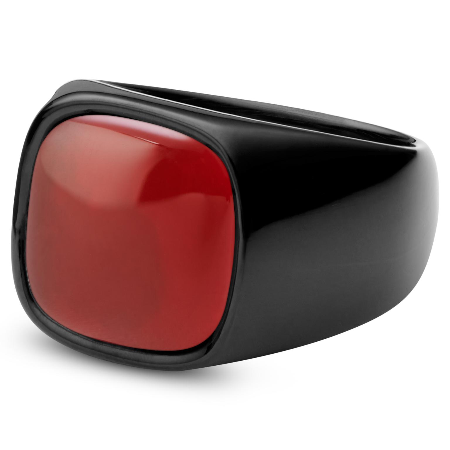 Prsten Len Gravel červený onyx v barvě gunmetal Prsten Len Gravel červený onyx v barvě gunmetal