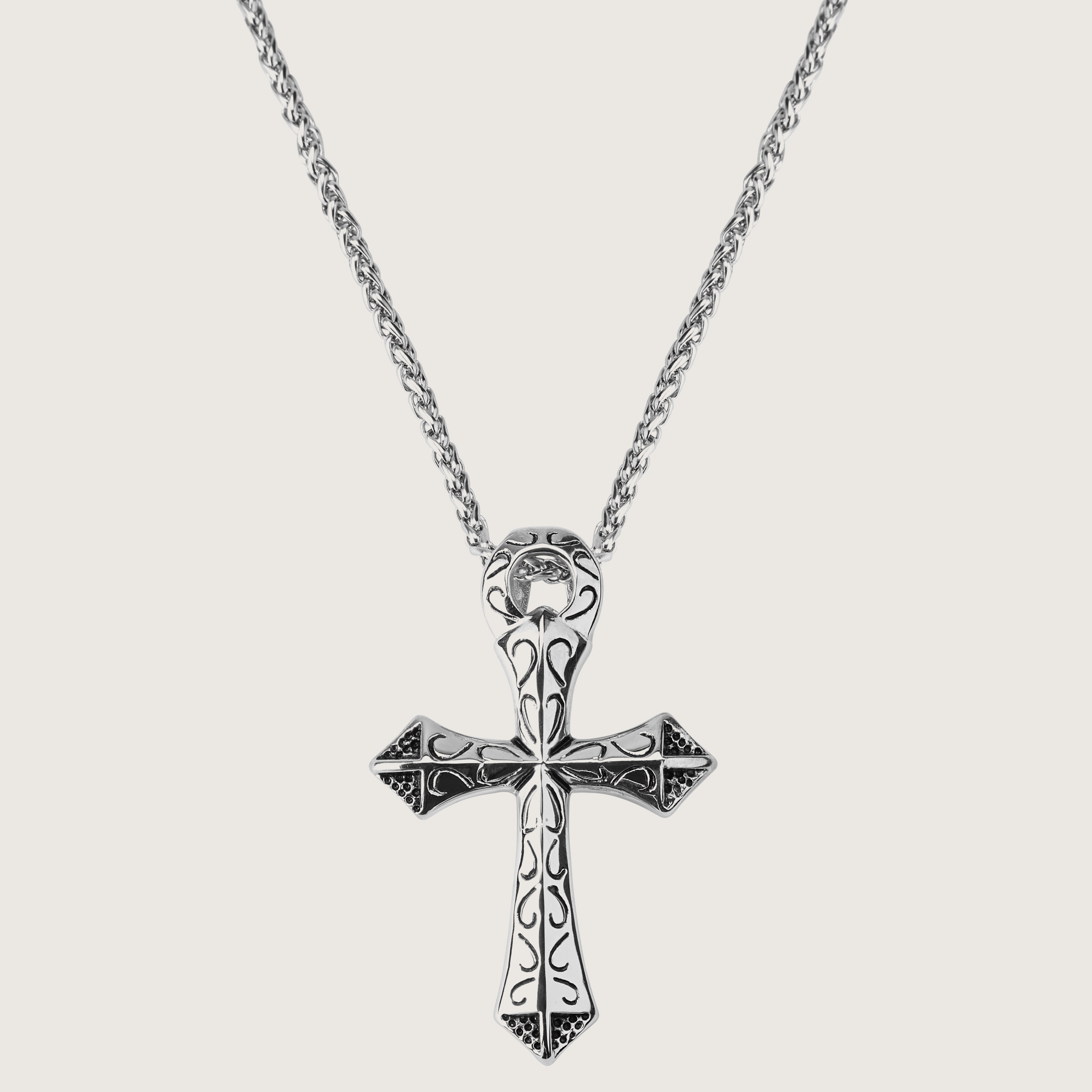 Mens Cross Necklace • Gift for Him • Large Cross Pendant Necklace • Silver Color Cross Necklace