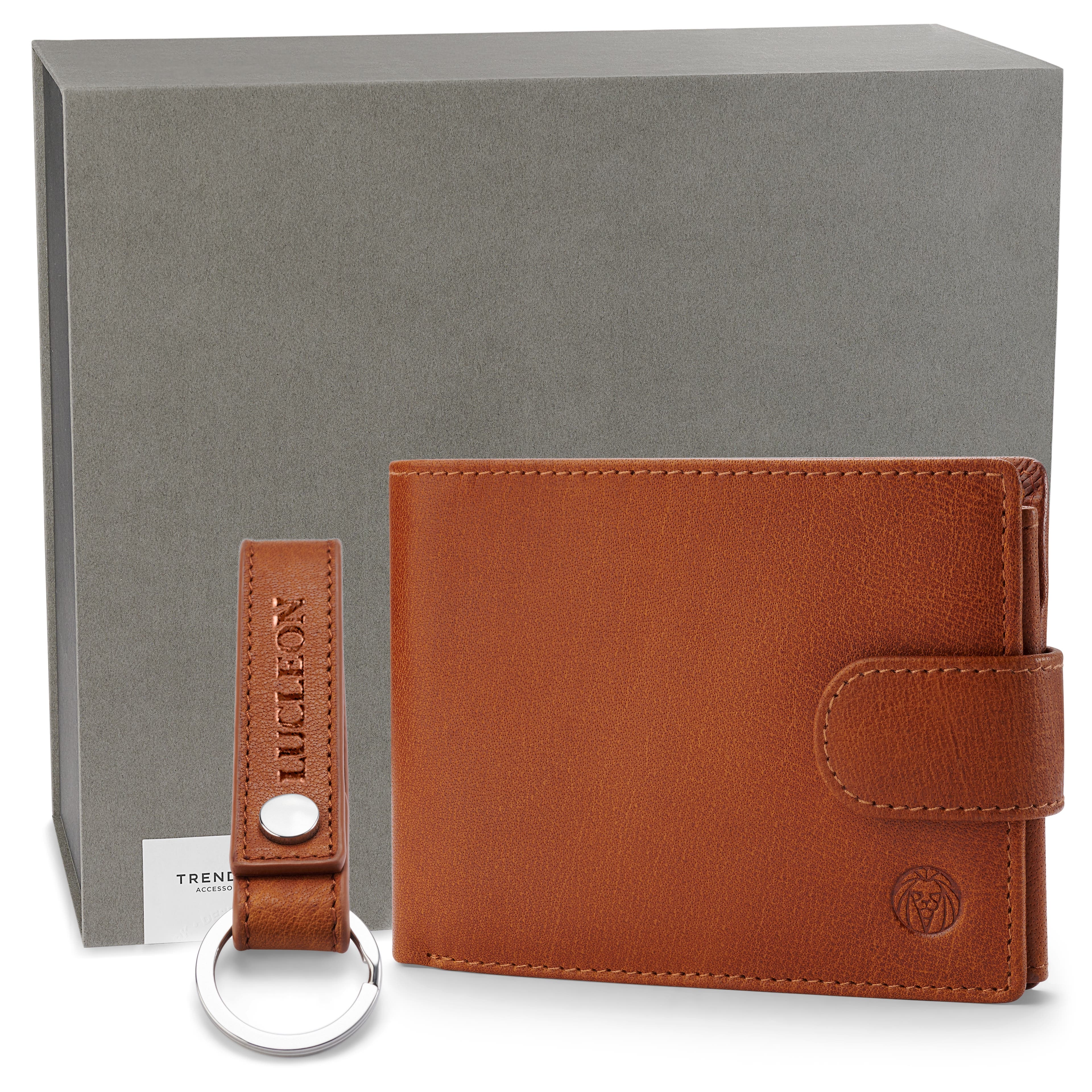 Tan RFID-Blocking Buffalo Leather Wallet Gift Box