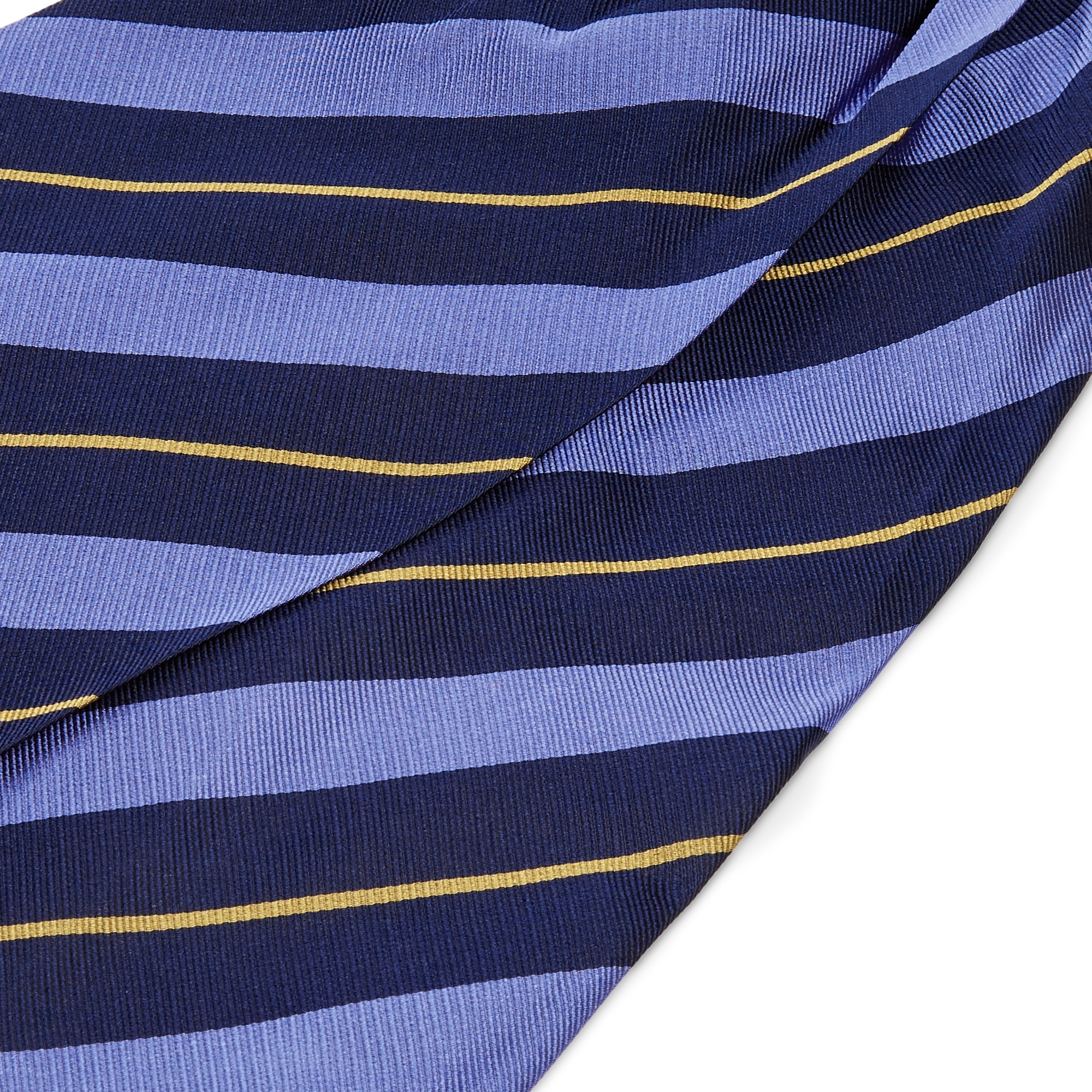 Plastrão em Seda Azul Escura ás Riscas Azuis Pastel e Douradas - 2