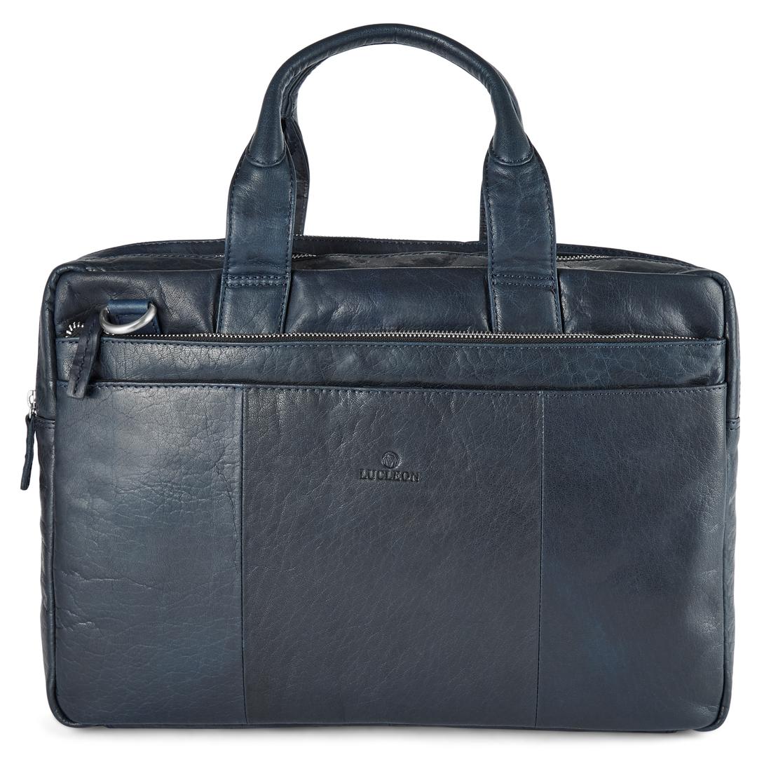 Montreal Navy Blue Leather Laptop Bag | In stock! | Lucleon