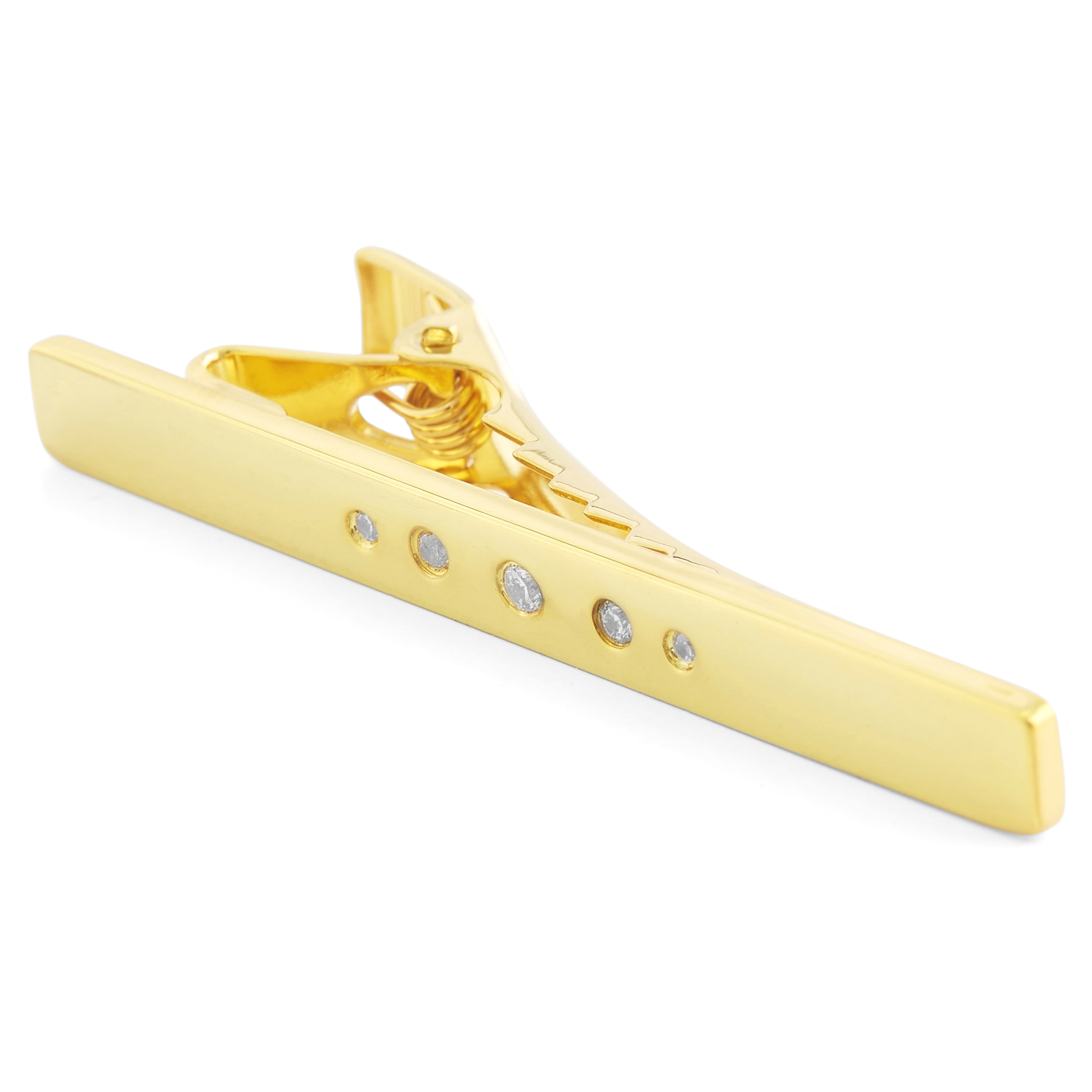 Gold 925s Zirconia Dotted Tie Clip - 3