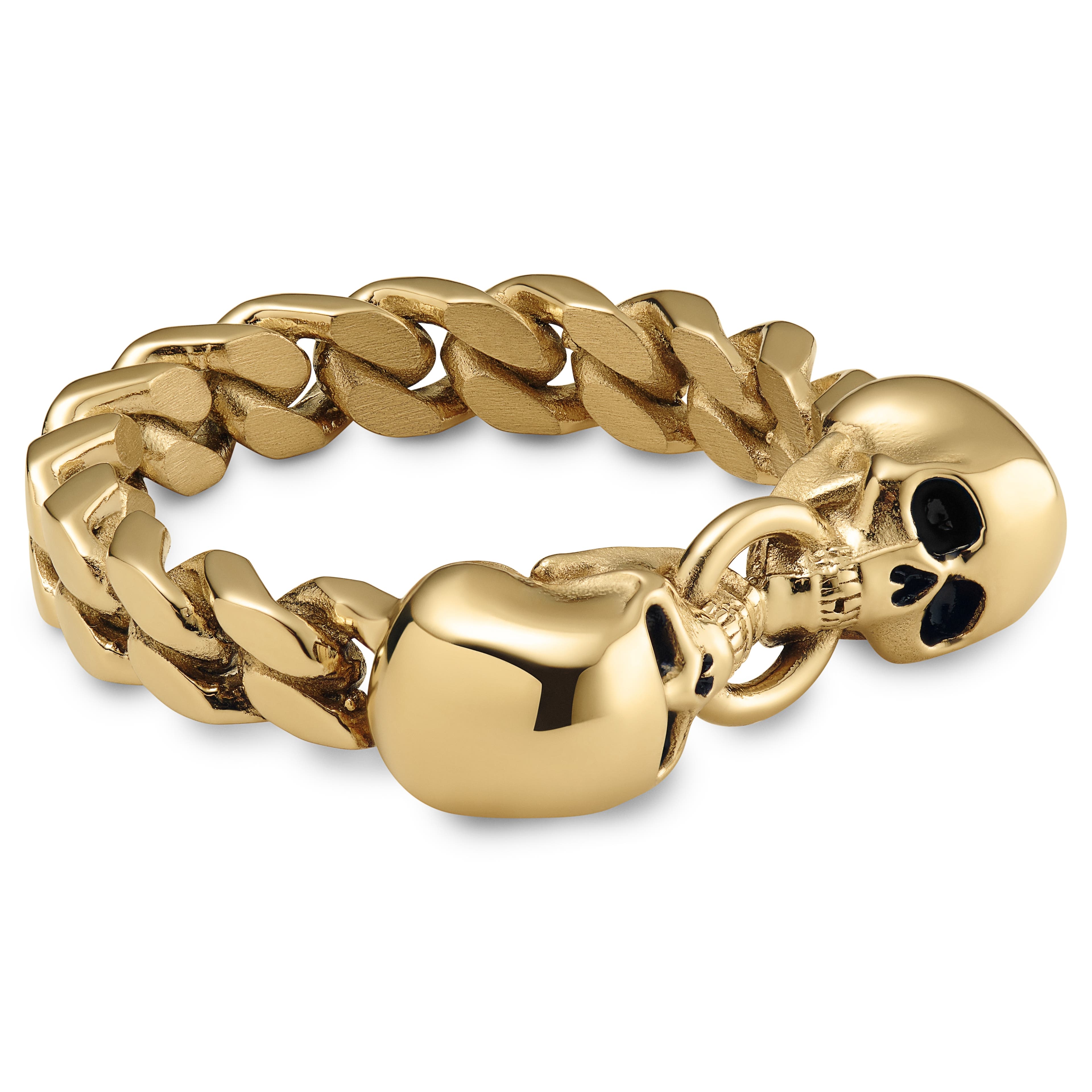 Aspero | Gold-tone Stainless Steel Two Skulls Ring