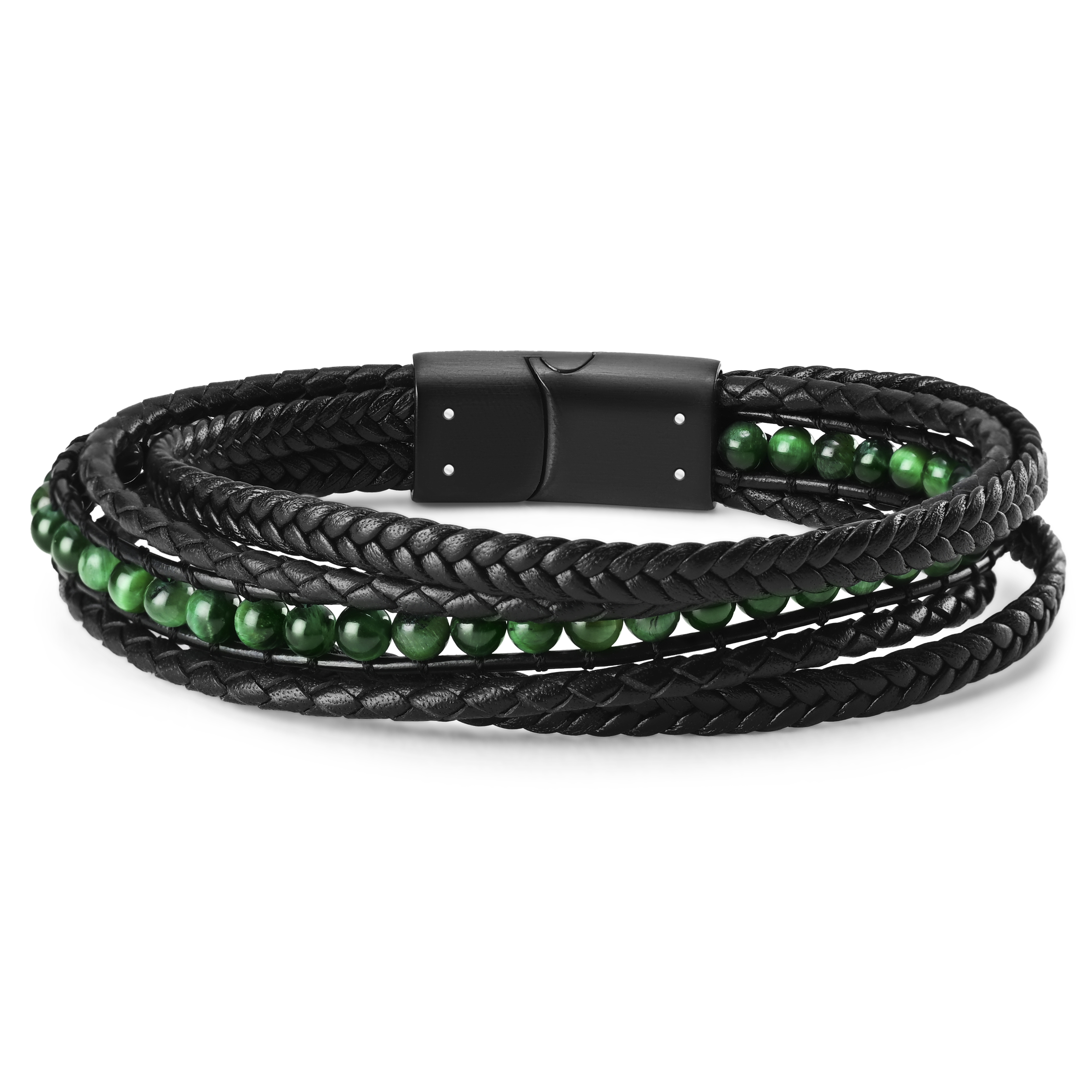 Гривна Naxos от зелено тигрово око и кожа - 6