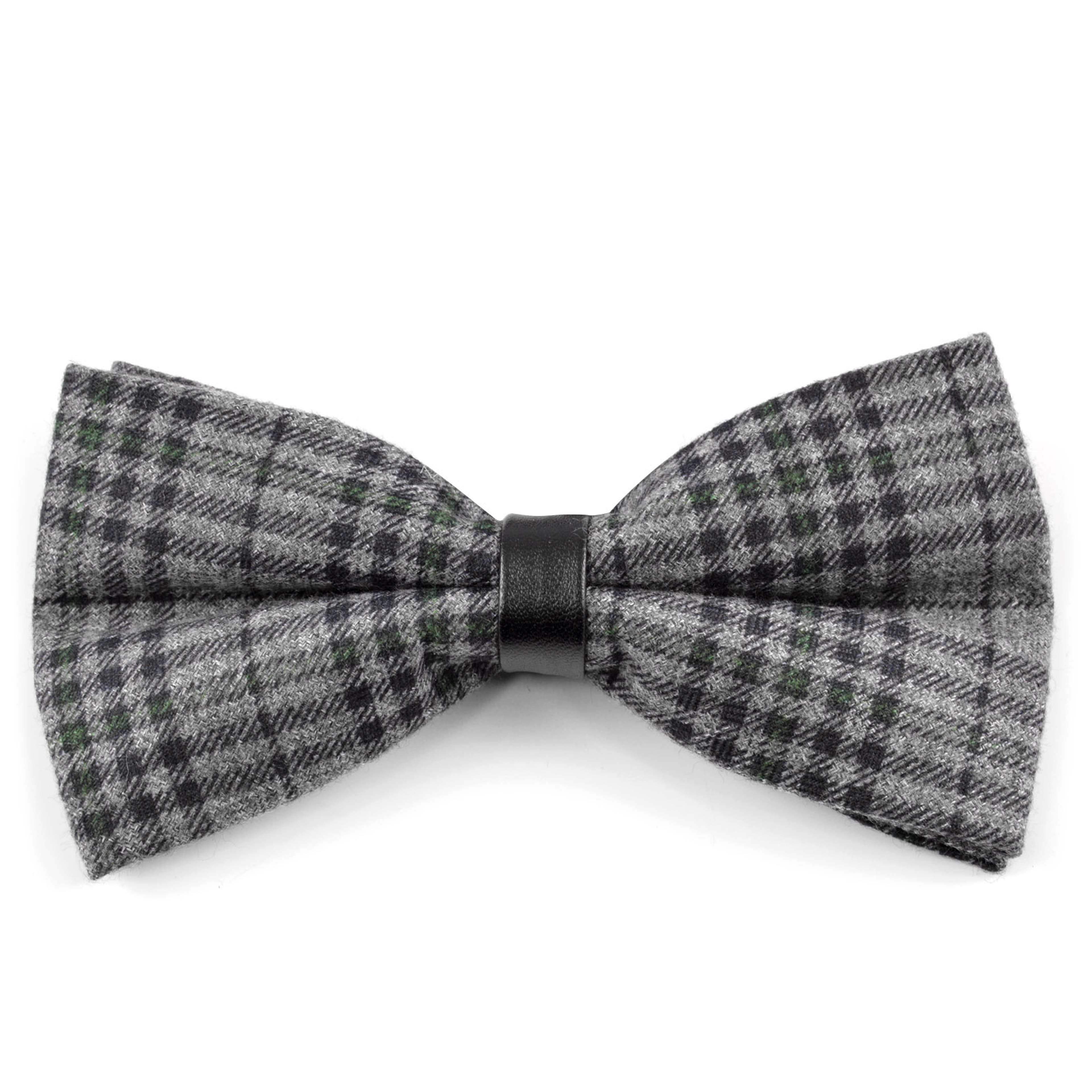 Metallic Grey & Black Plaid Wool Pre-Tied Bow Tie Metallic Grey & Black Plaid Wool Pre-Tied Bow Tie