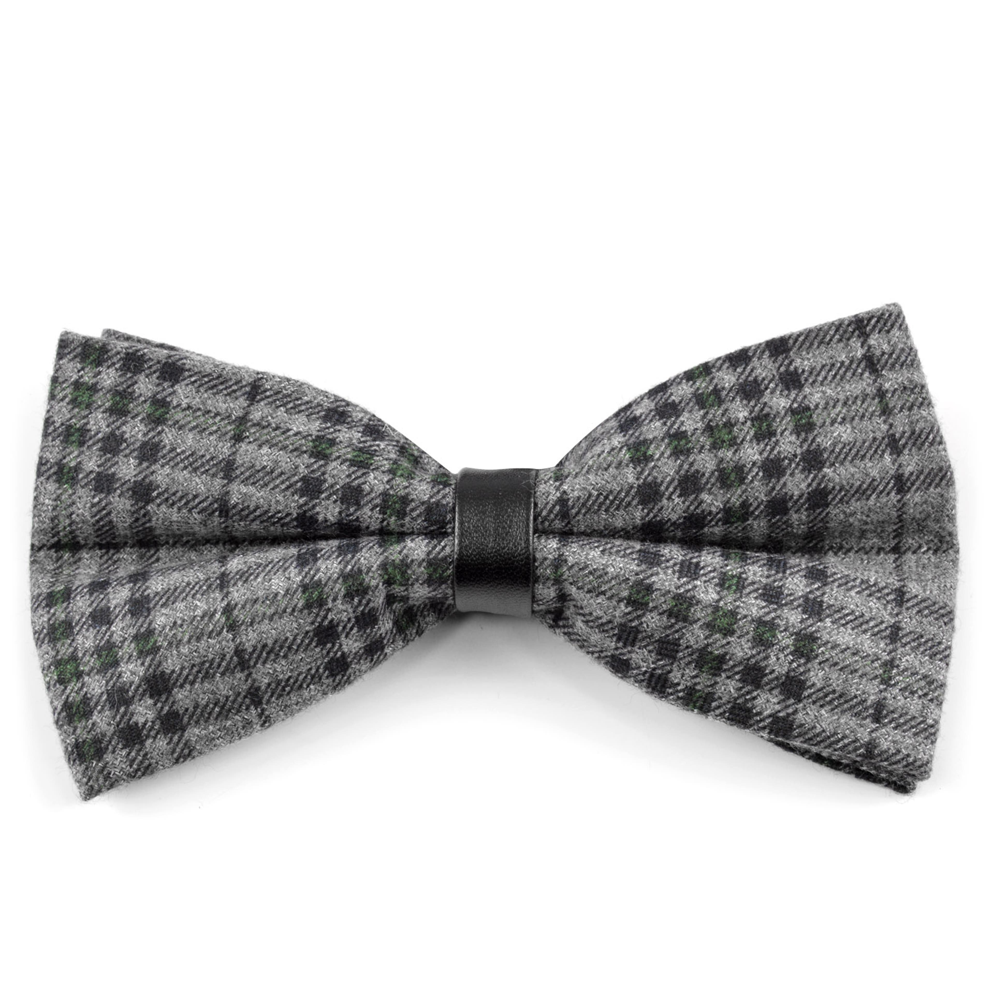 Metallic Grey & Black Plaid Wool Pre-Tied Bow Tie