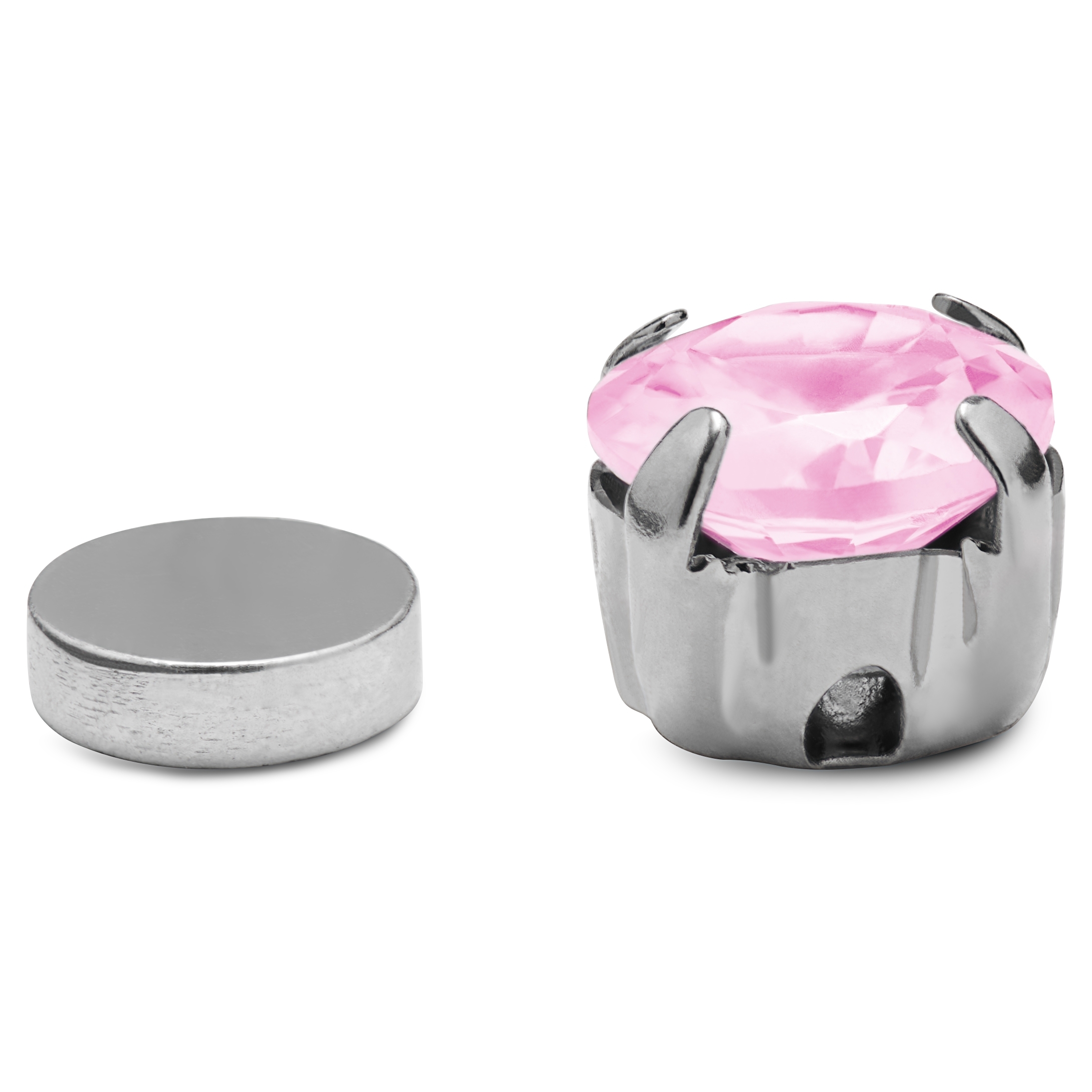 6mm Pink Crystal Circle Magnetic Earring - 2