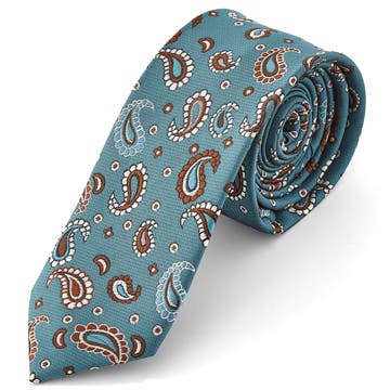 Turquoise, Brown & White Paisley Polyester Tie