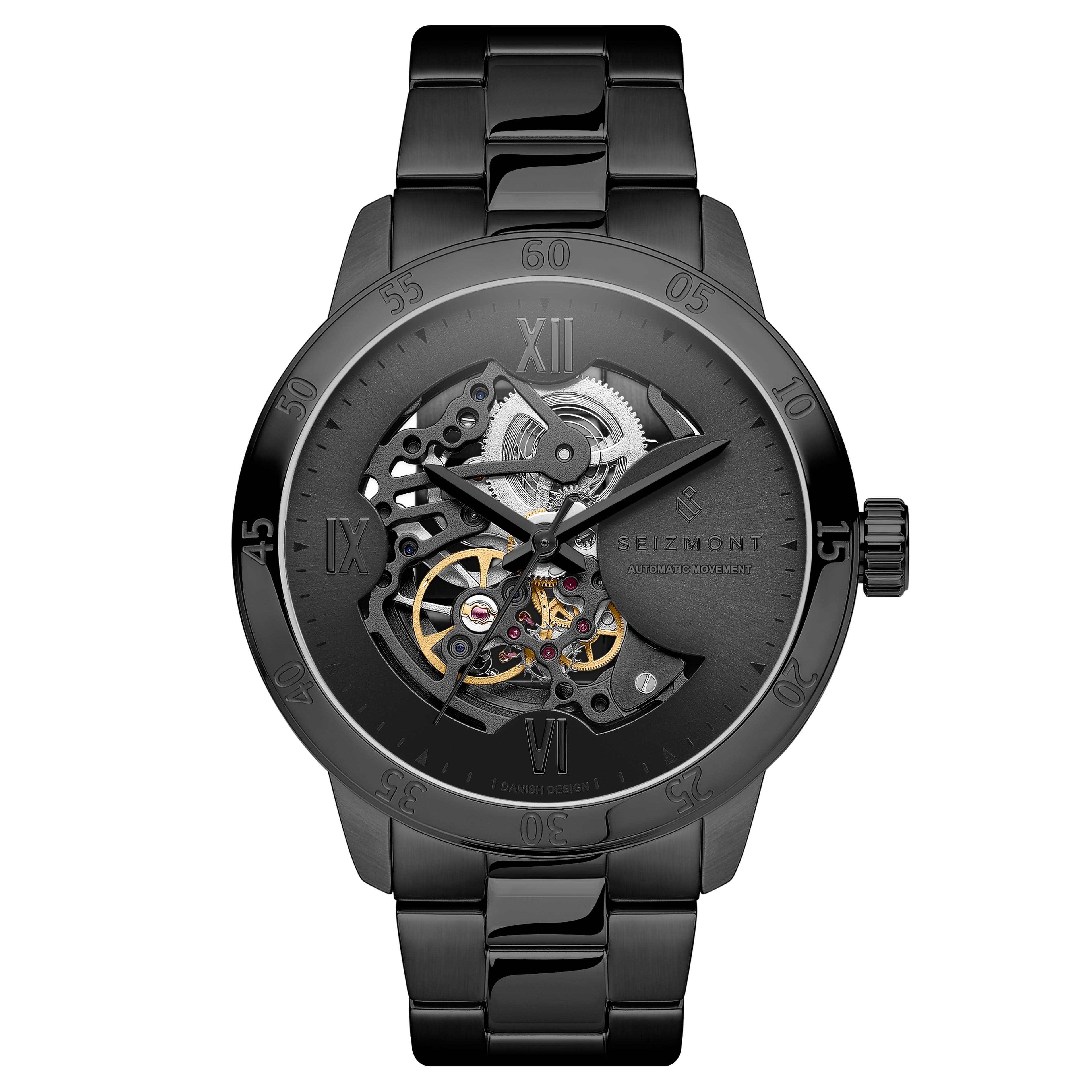 Dante II | Czarny zegarek z widocznym mechanizmem