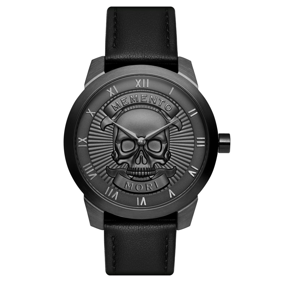 Memento Mori | Black & Gunmetal Skull Watch With Black Leather Strap ...