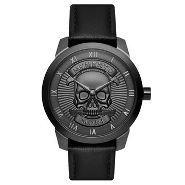 Memento Mori | Black & Gunmetal Skull Watch With Black Leather Strap