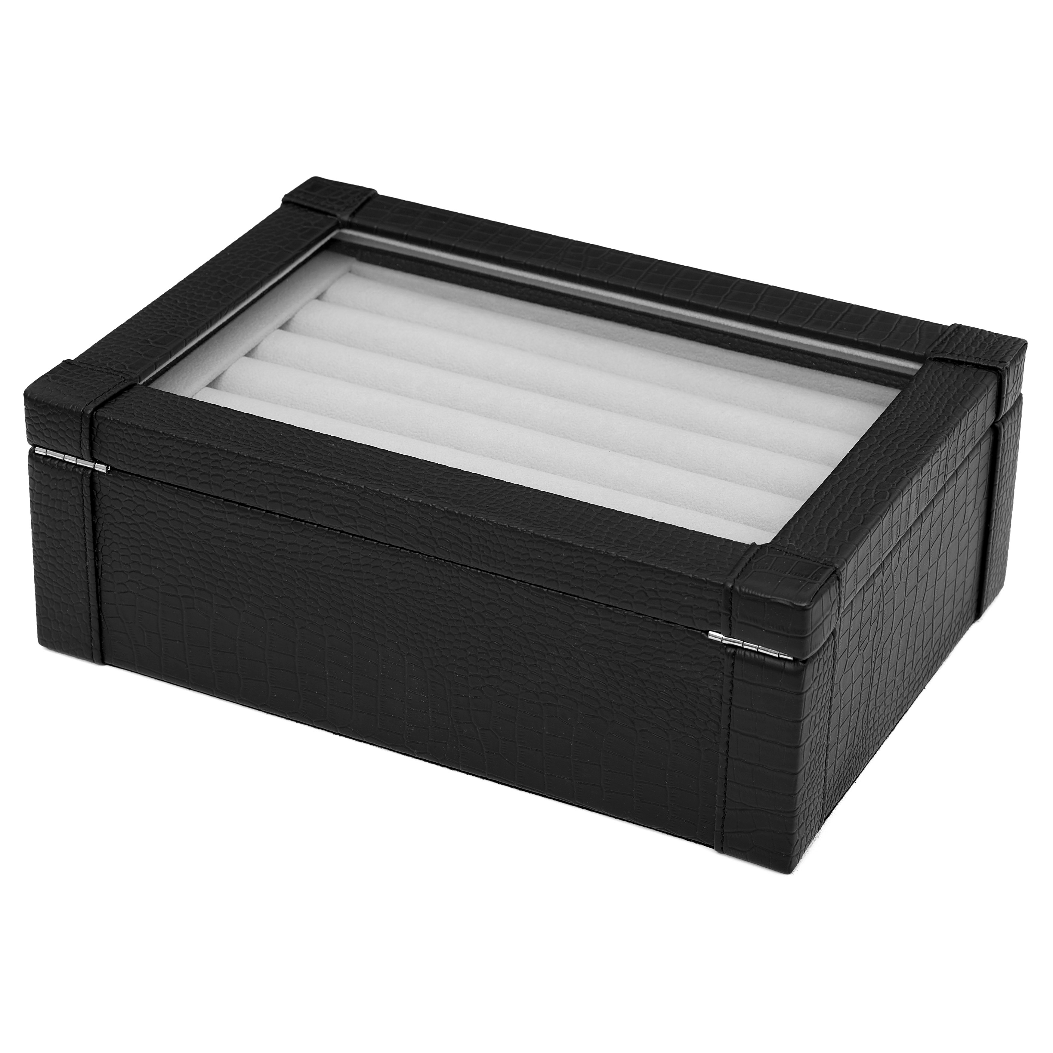 Schwarze Krokodilleder Manschettenknöpfe Box - 3