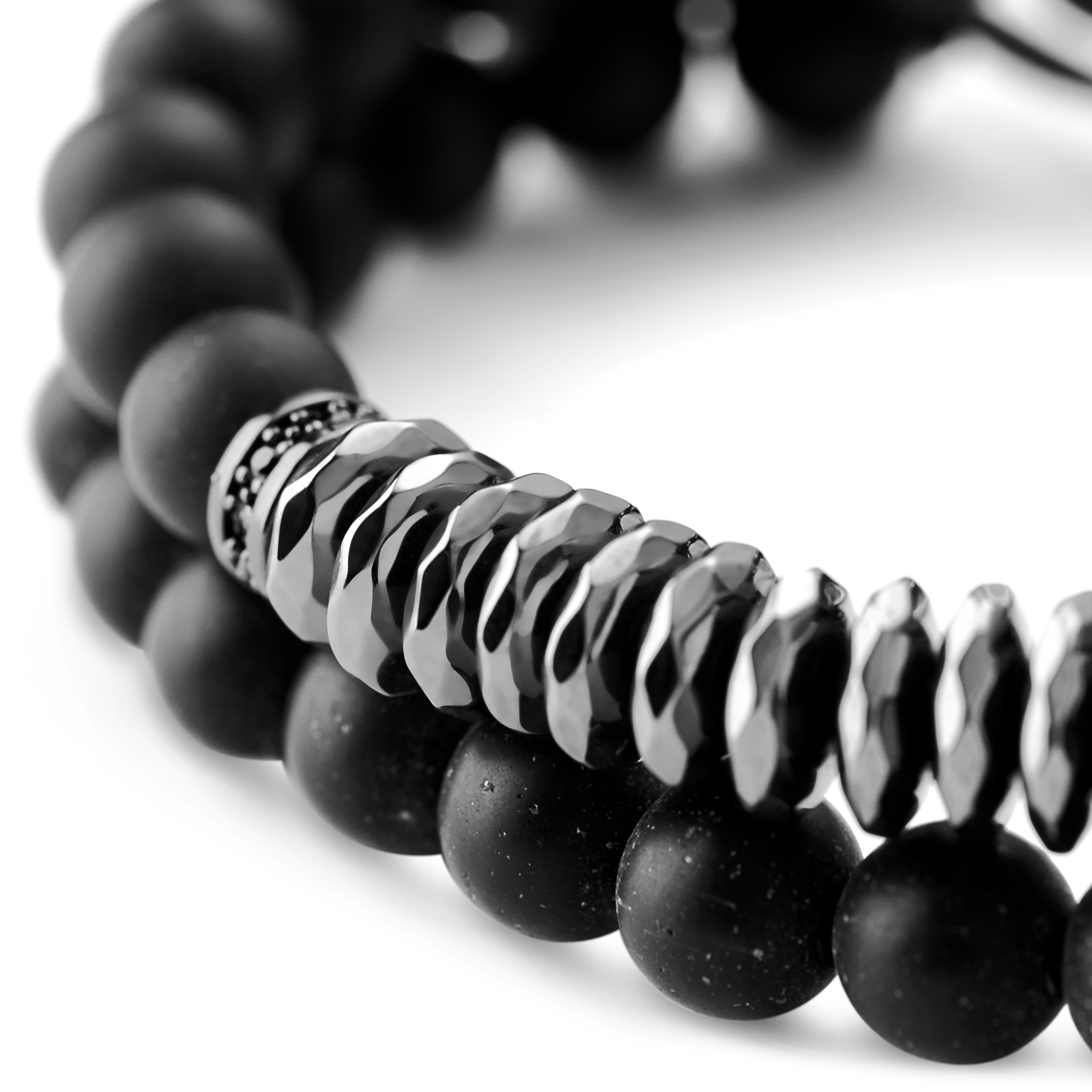 Onice, ematite & bracciale con perline di zirconio nero - 2