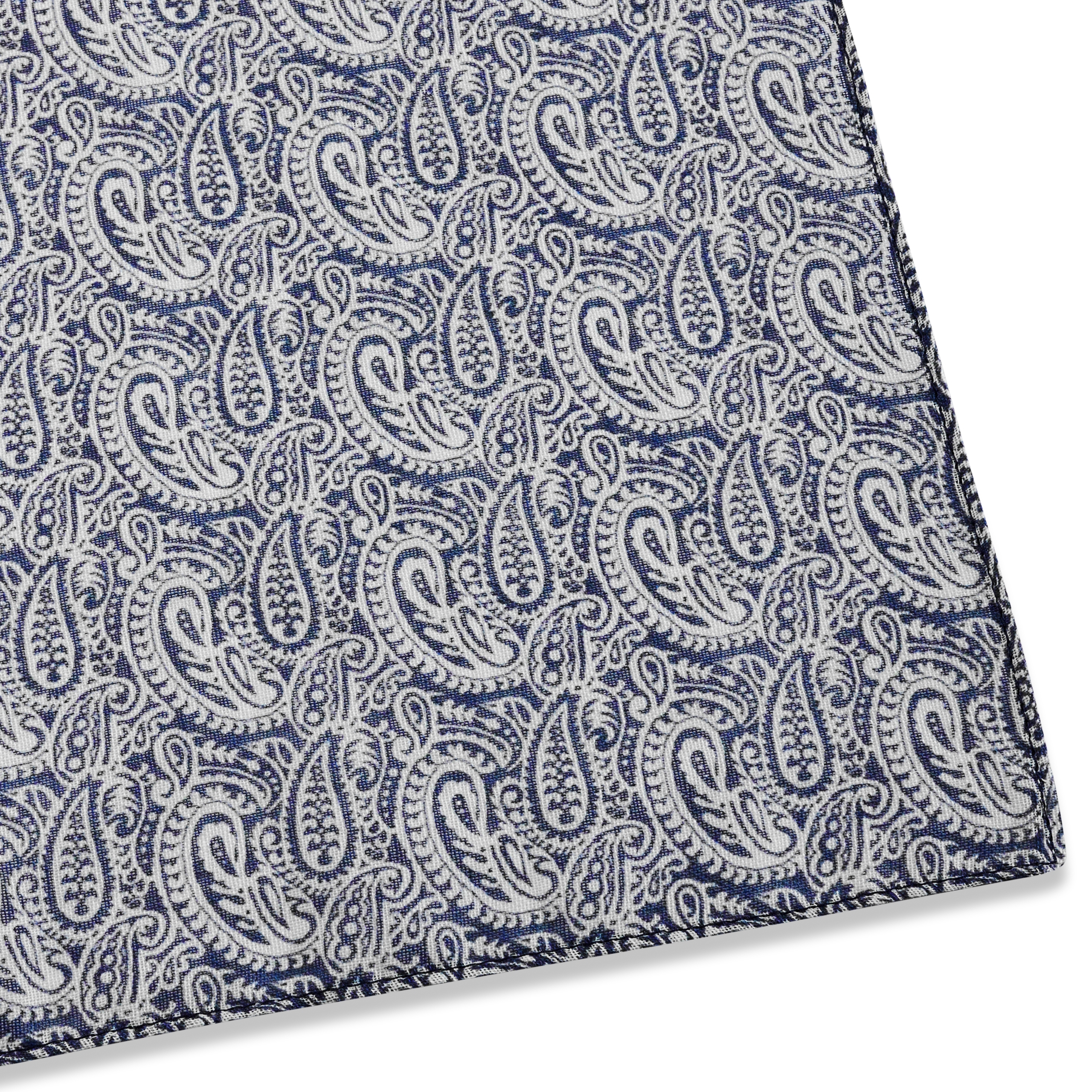 Eșarfă din mătase cu model paisley albastru închis și bej - 4