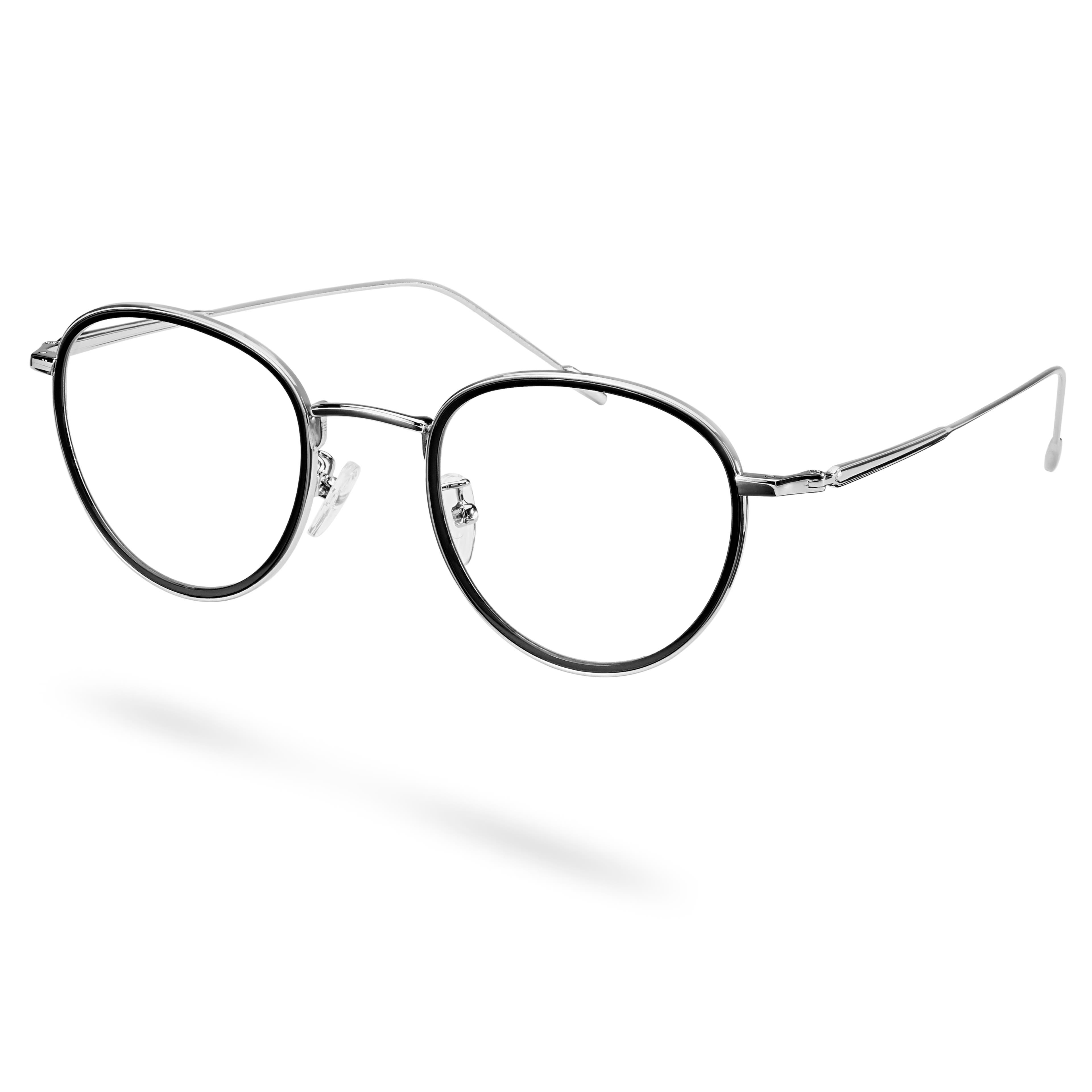 Silver-Tone & Black Atrium Clear Lens Glasses